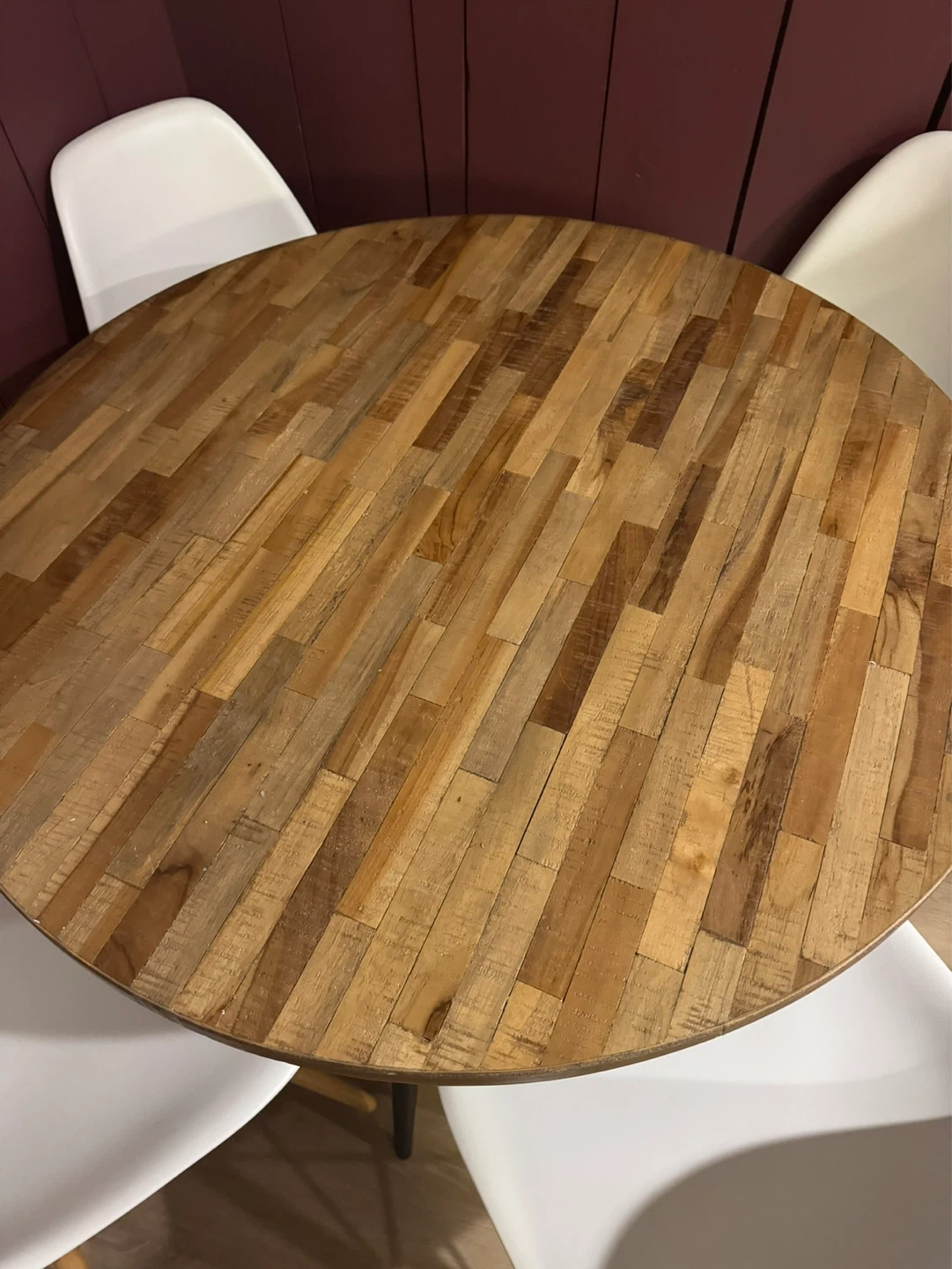 Round Wood Top Dining Table with 4 White Chairs - photo 3