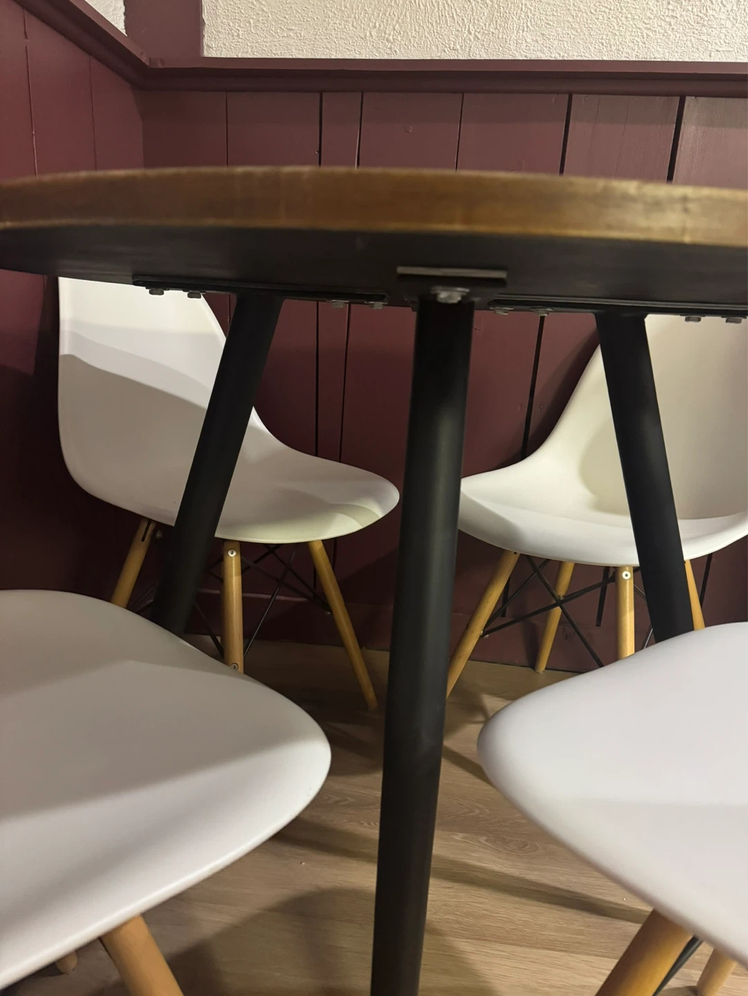 Round Wood Top Dining Table with 4 White Chairs - photo 4