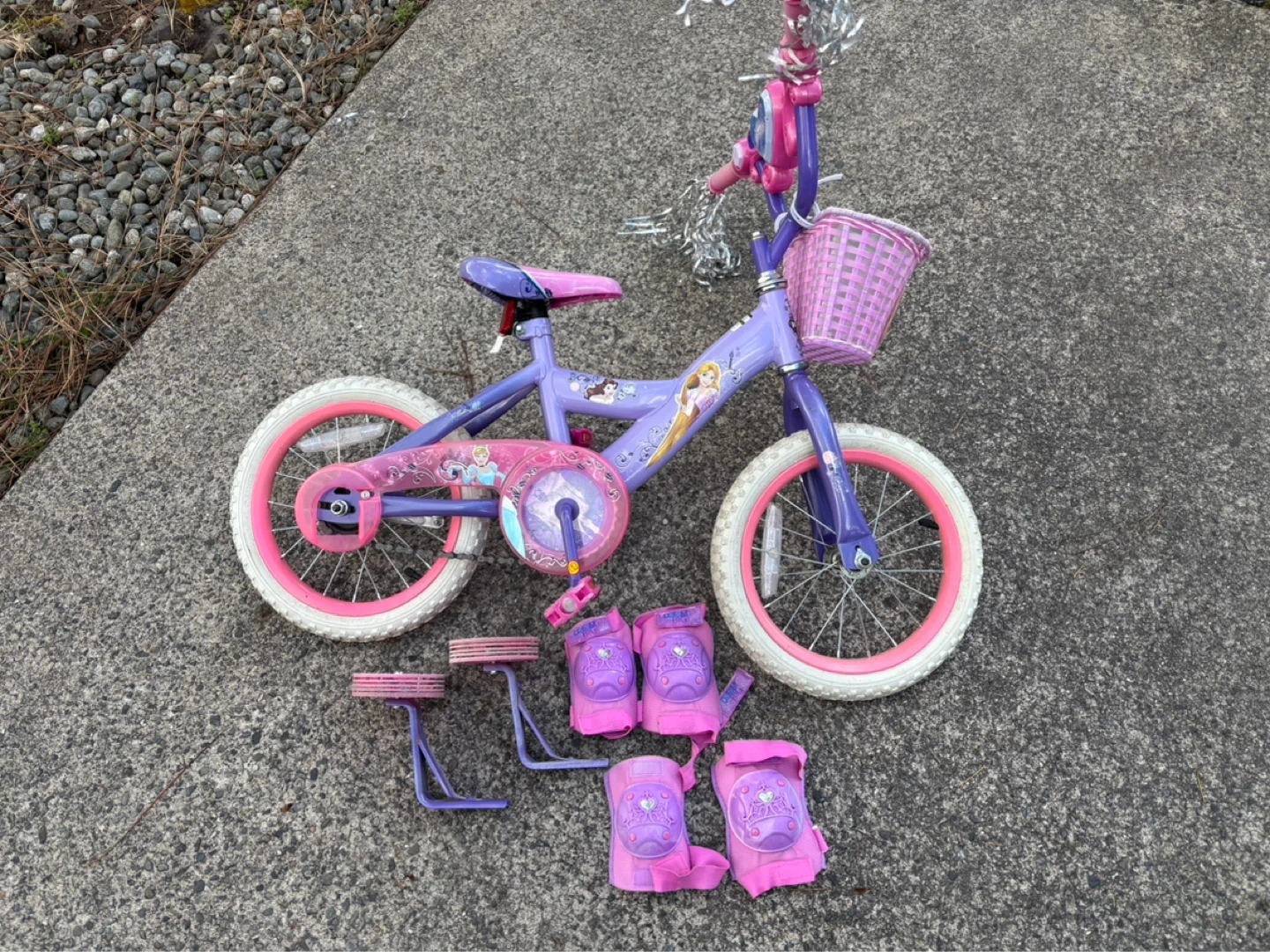 Kids Princess Bicycle with Training Wheels and Pads