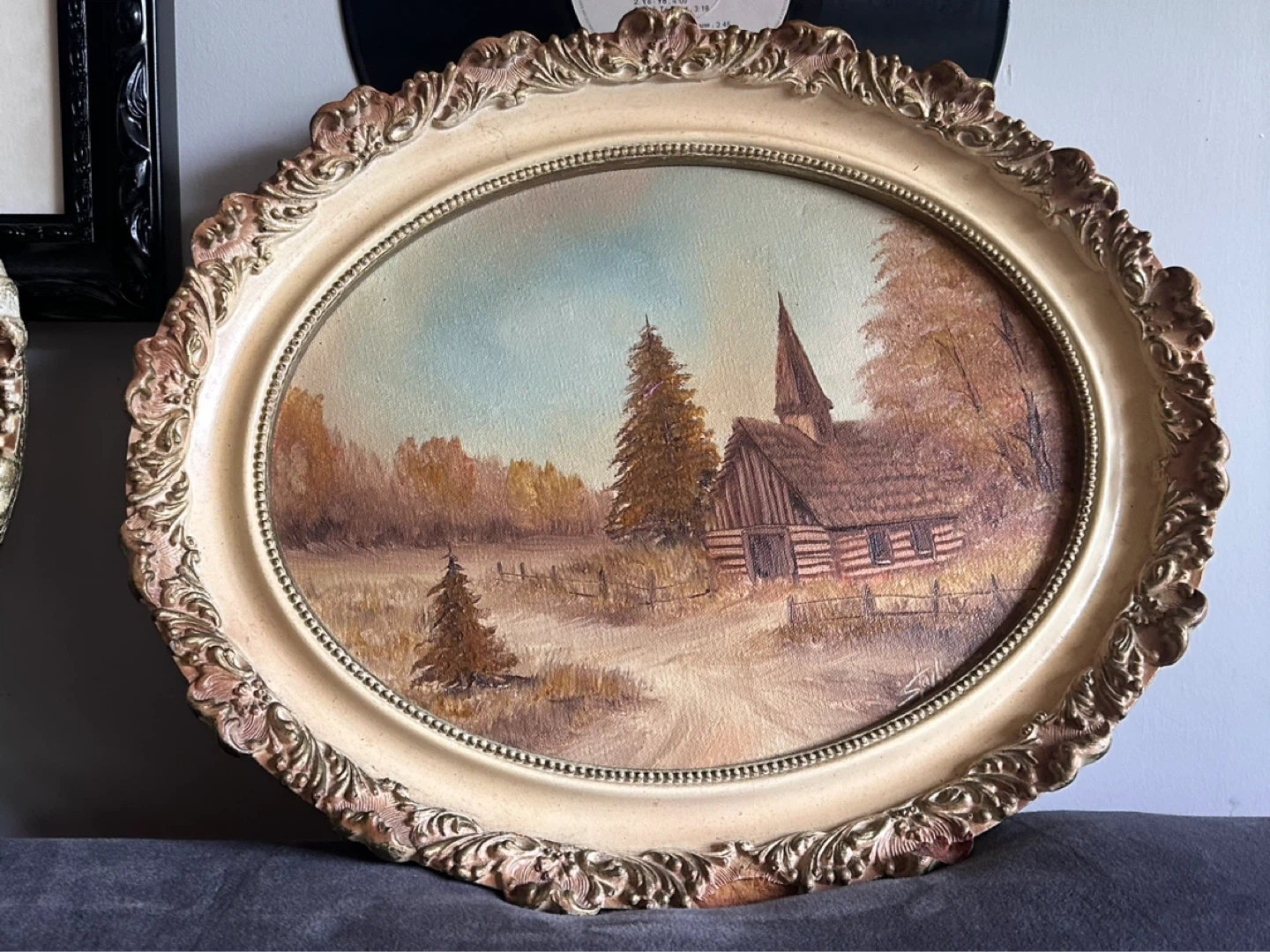 Pair of vintage signed oval oil paintings - photo 2