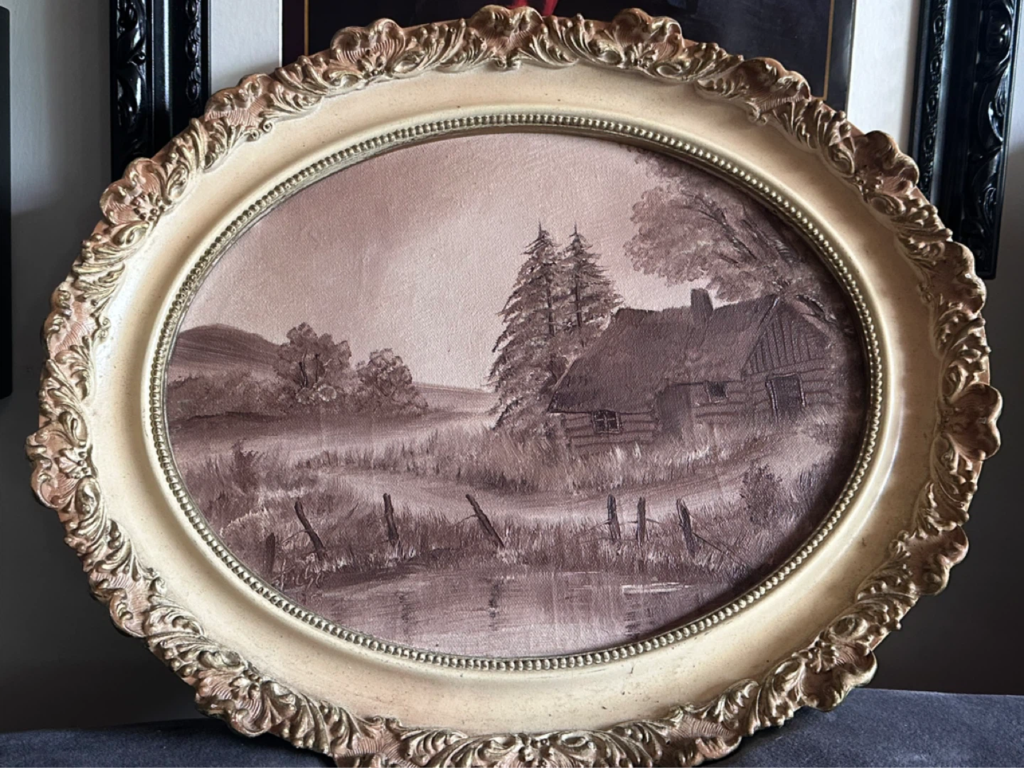 Pair of vintage signed oval oil paintings - photo 3