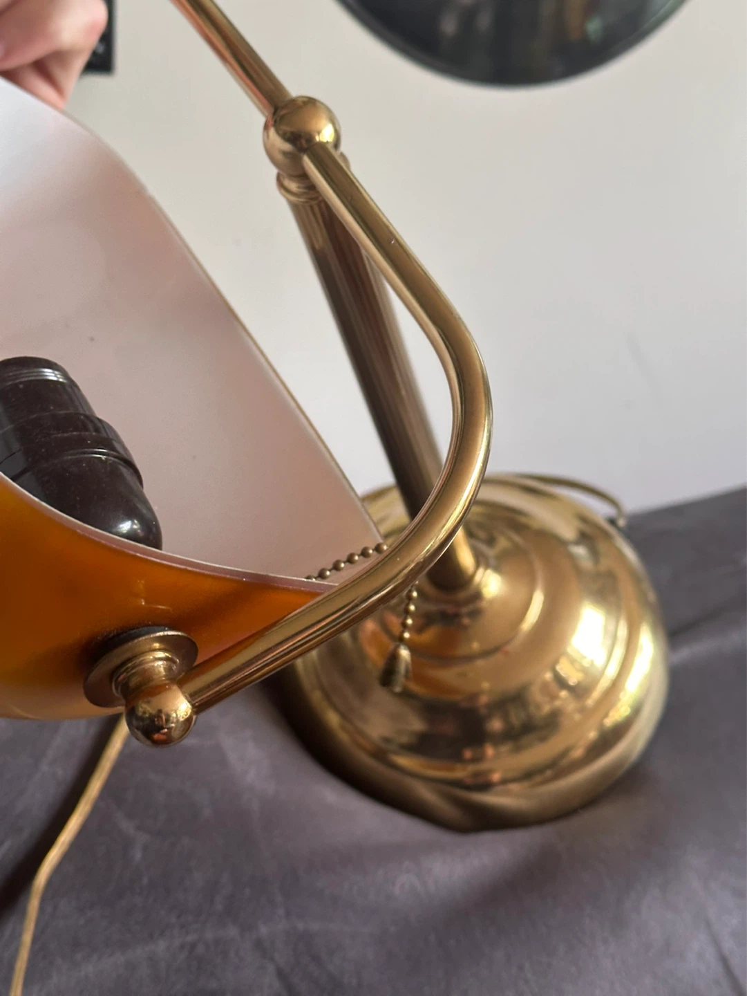 Vintage brass and amber glass shade bankers lamp - photo 5