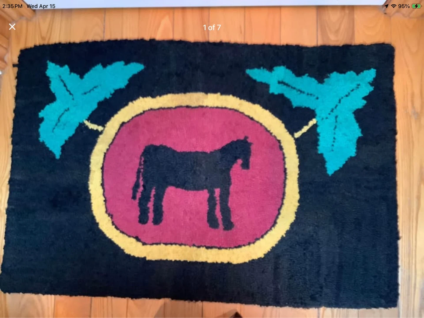 Antique Hand Made Hooked Wool Rug 🐞