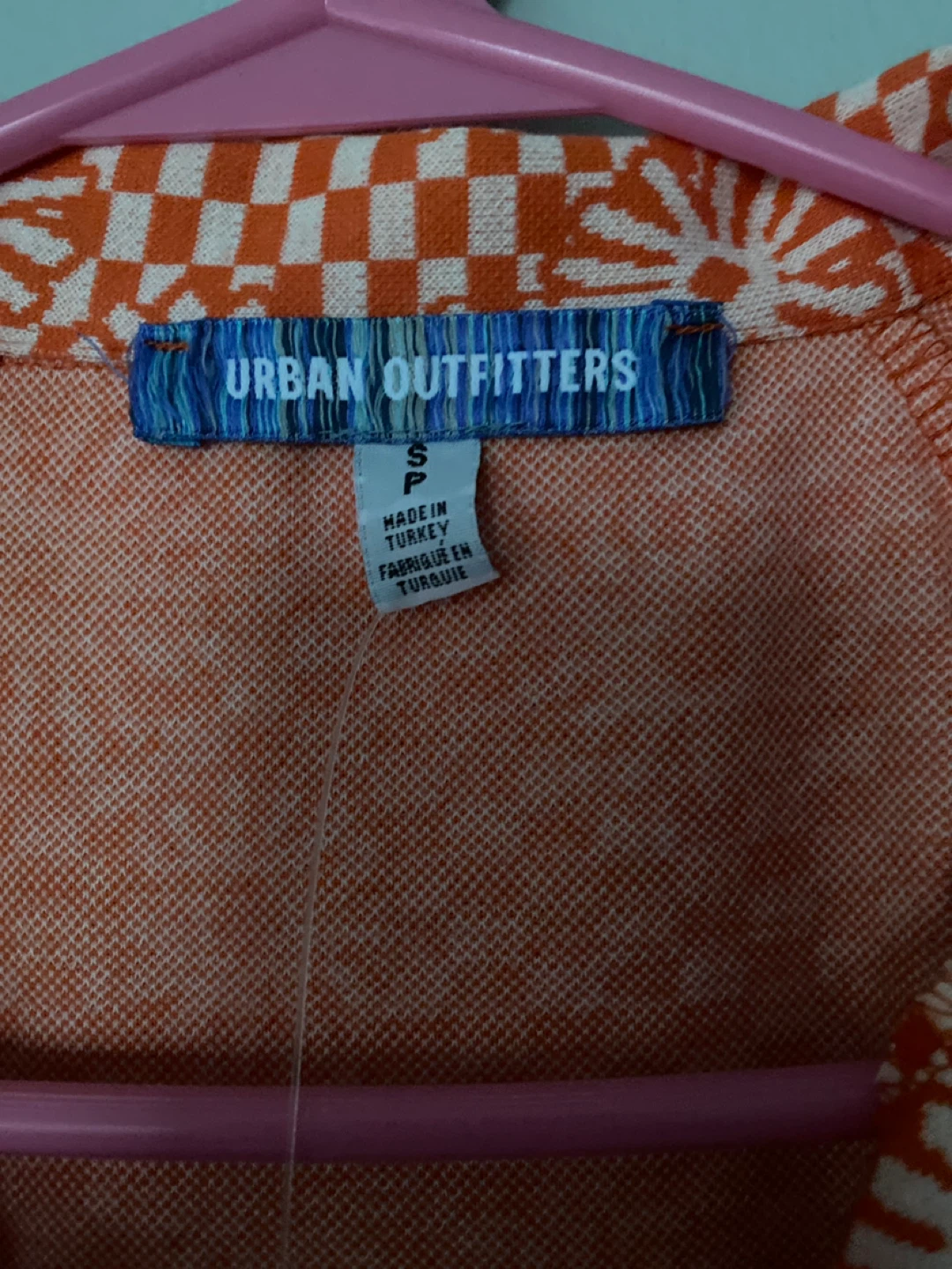 Urban Outfitters Orange Floral Checkerboard Zip-Up Dress Size S - photo 3