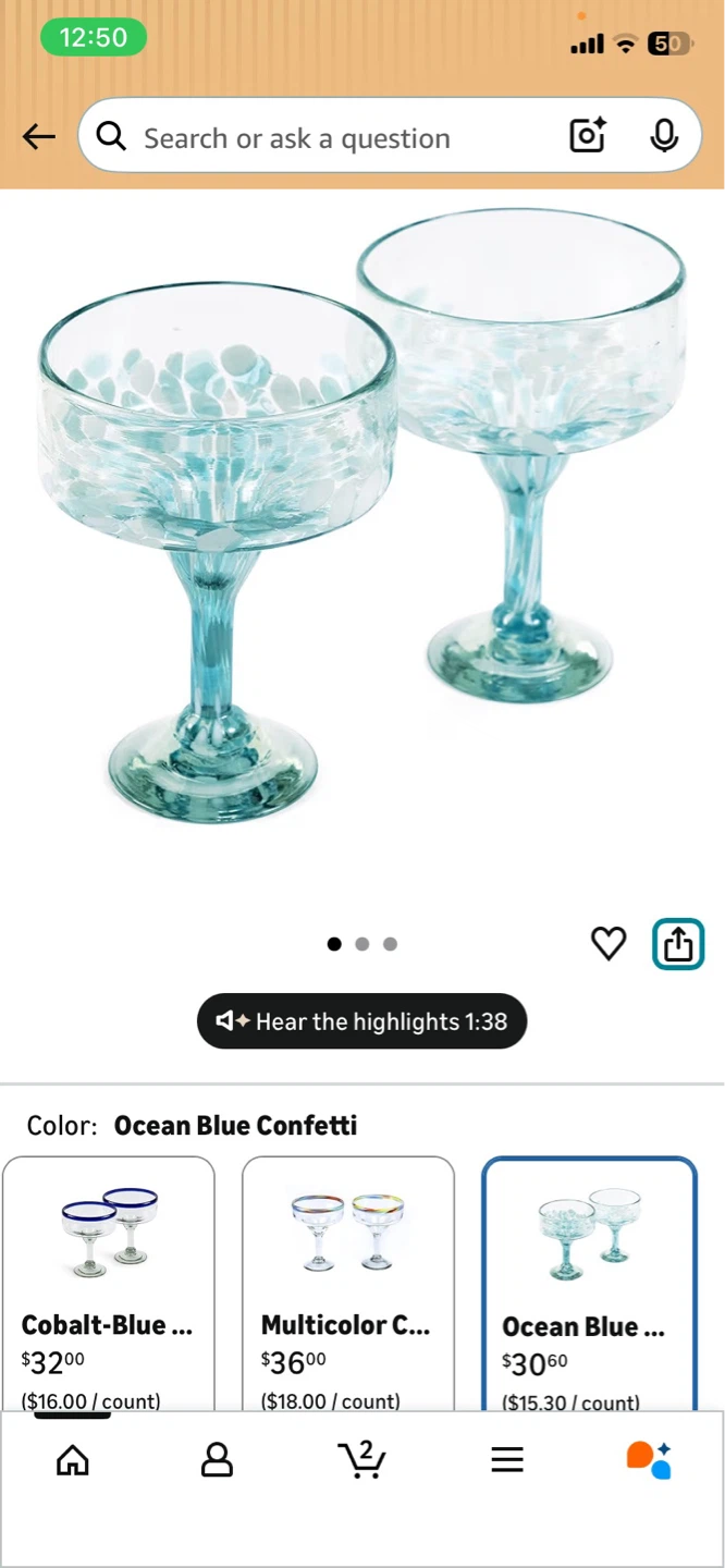 Casa de Handmade Blue Confetti Margarita Glasses Set of 2 - photo 3