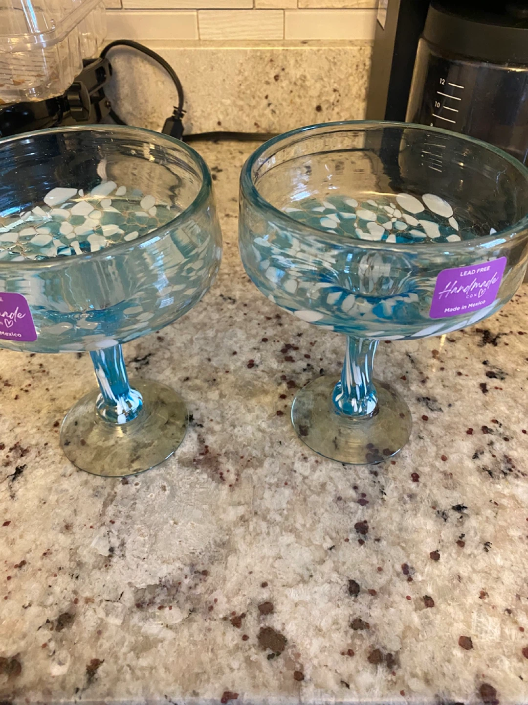 Casa de Handmade Blue Confetti Margarita Glasses Set of 2