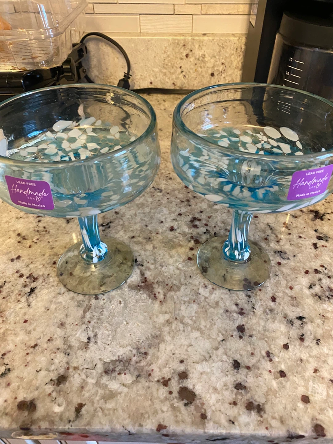 Casa de Handmade Blue Confetti Margarita Glasses Set of 2 - photo 2