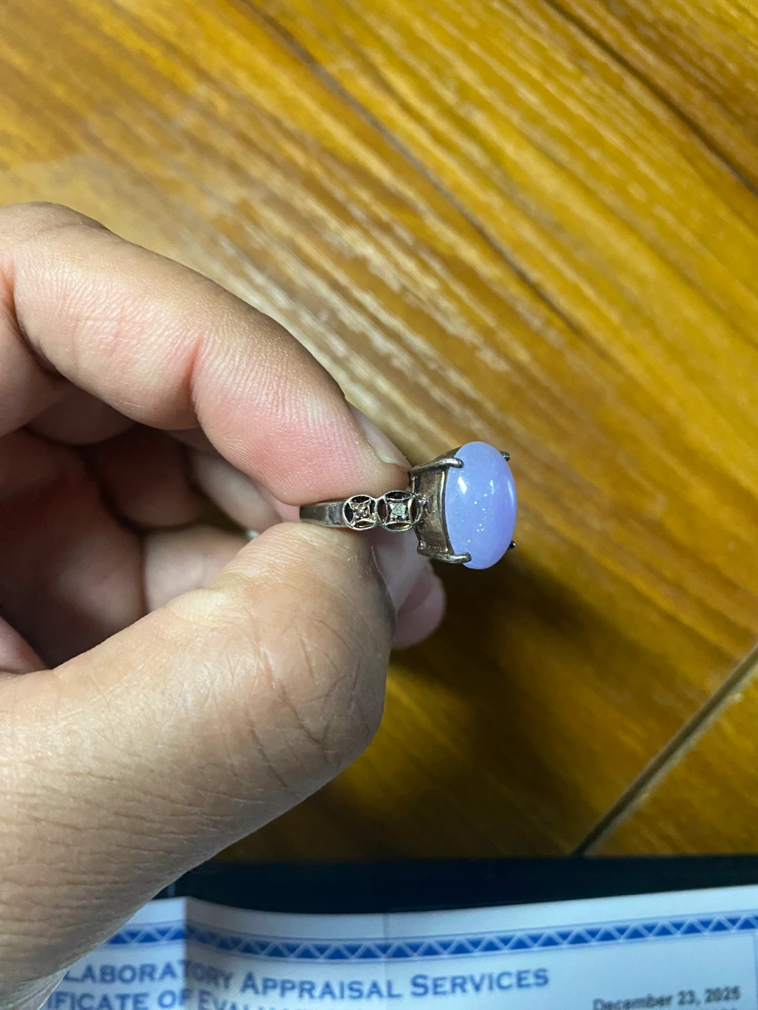 Antique 925 Sterling Silver Lavender Jade Ring - photo 2