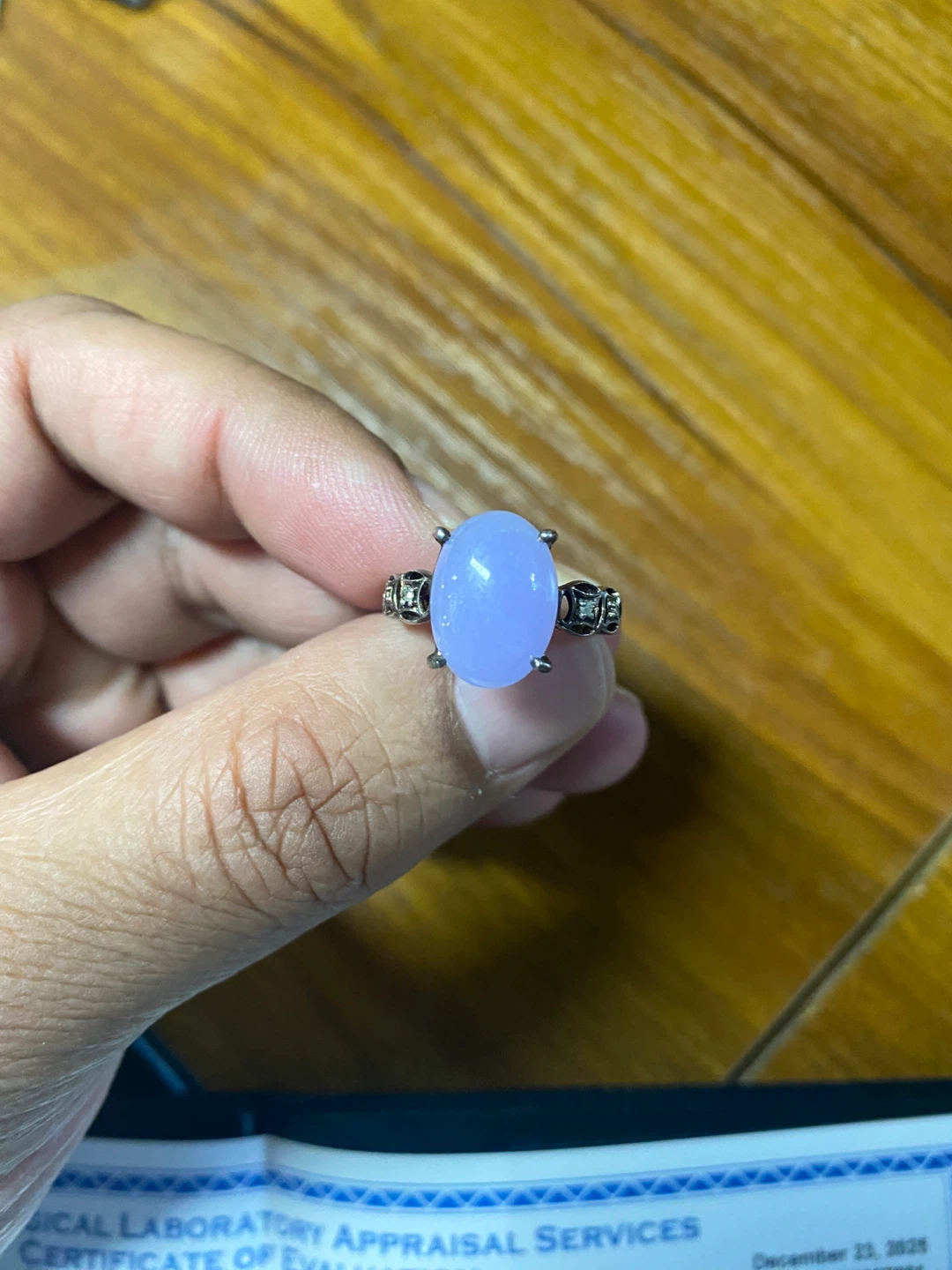 Antique 925 Sterling Silver Lavender Jade Ring