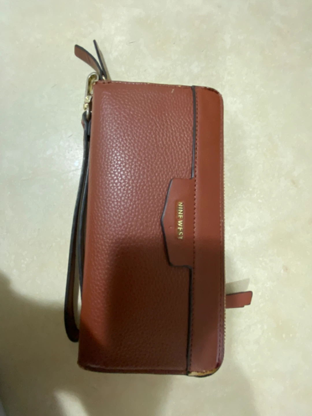 Nine West Brown Faux Leather Zip Around Wallet