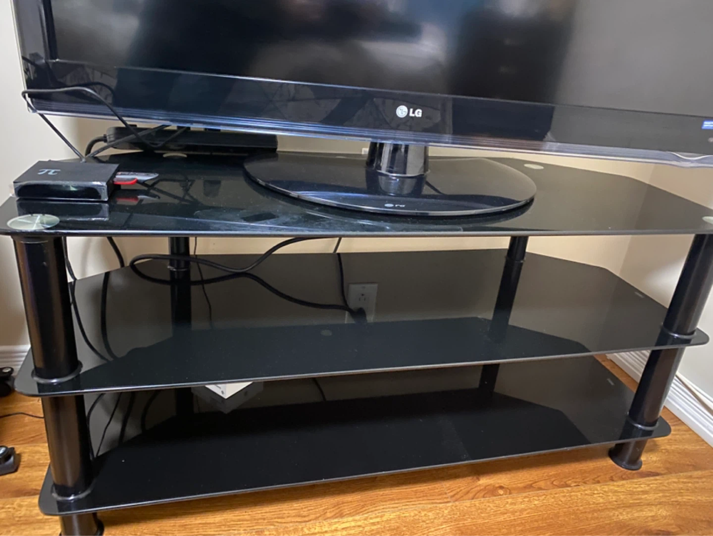 3-Tier Black Glass TV Stand
