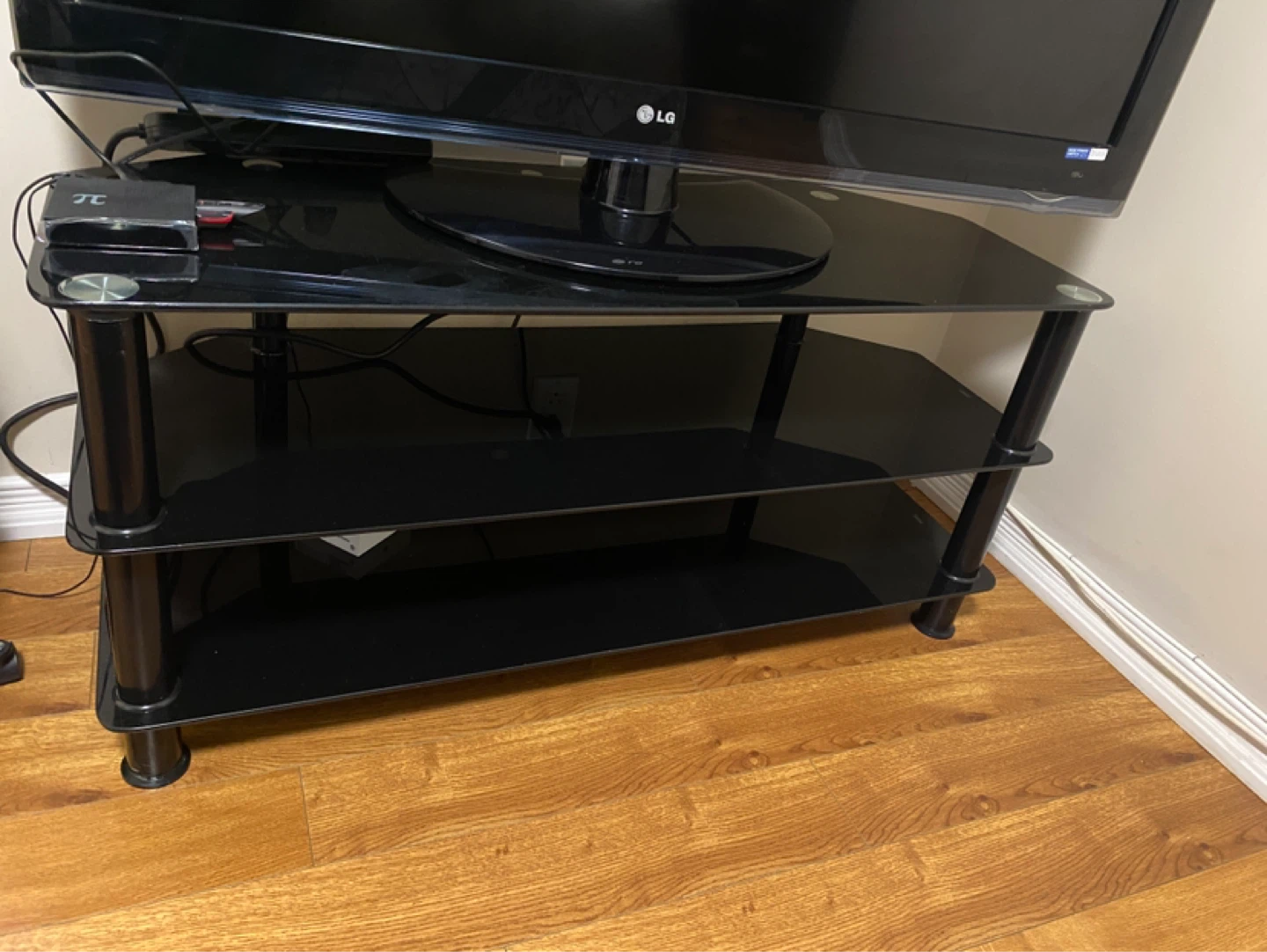 3-Tier Black Glass TV Stand - photo 3