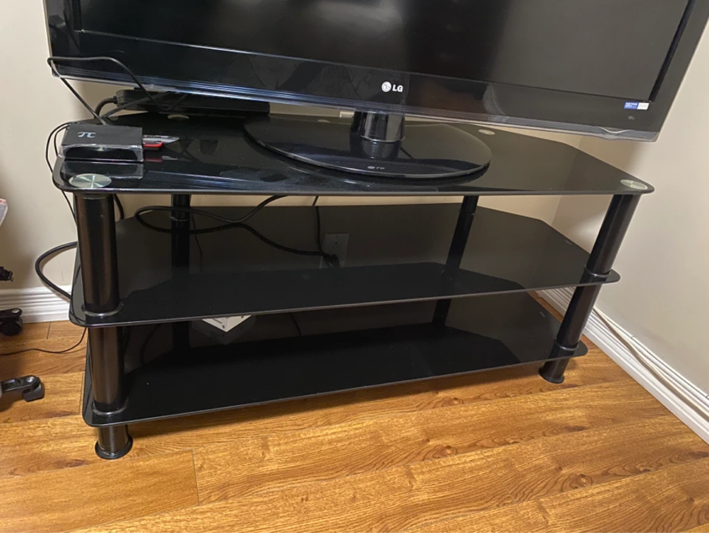 3-Tier Black Glass TV Stand - photo 2