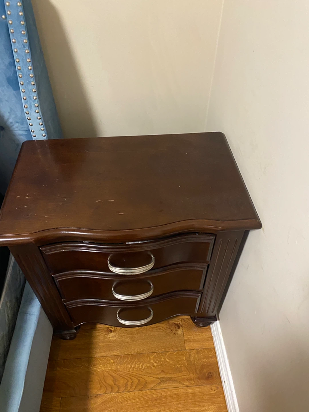 Two Dark Brown 3-Drawer Nightstand