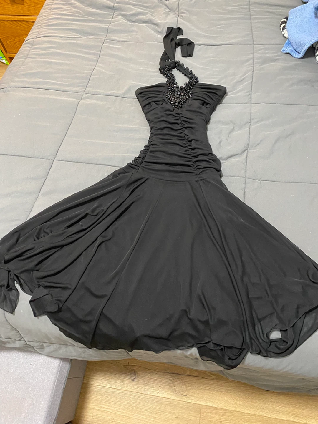 Black Halter Neck Beaded Dress