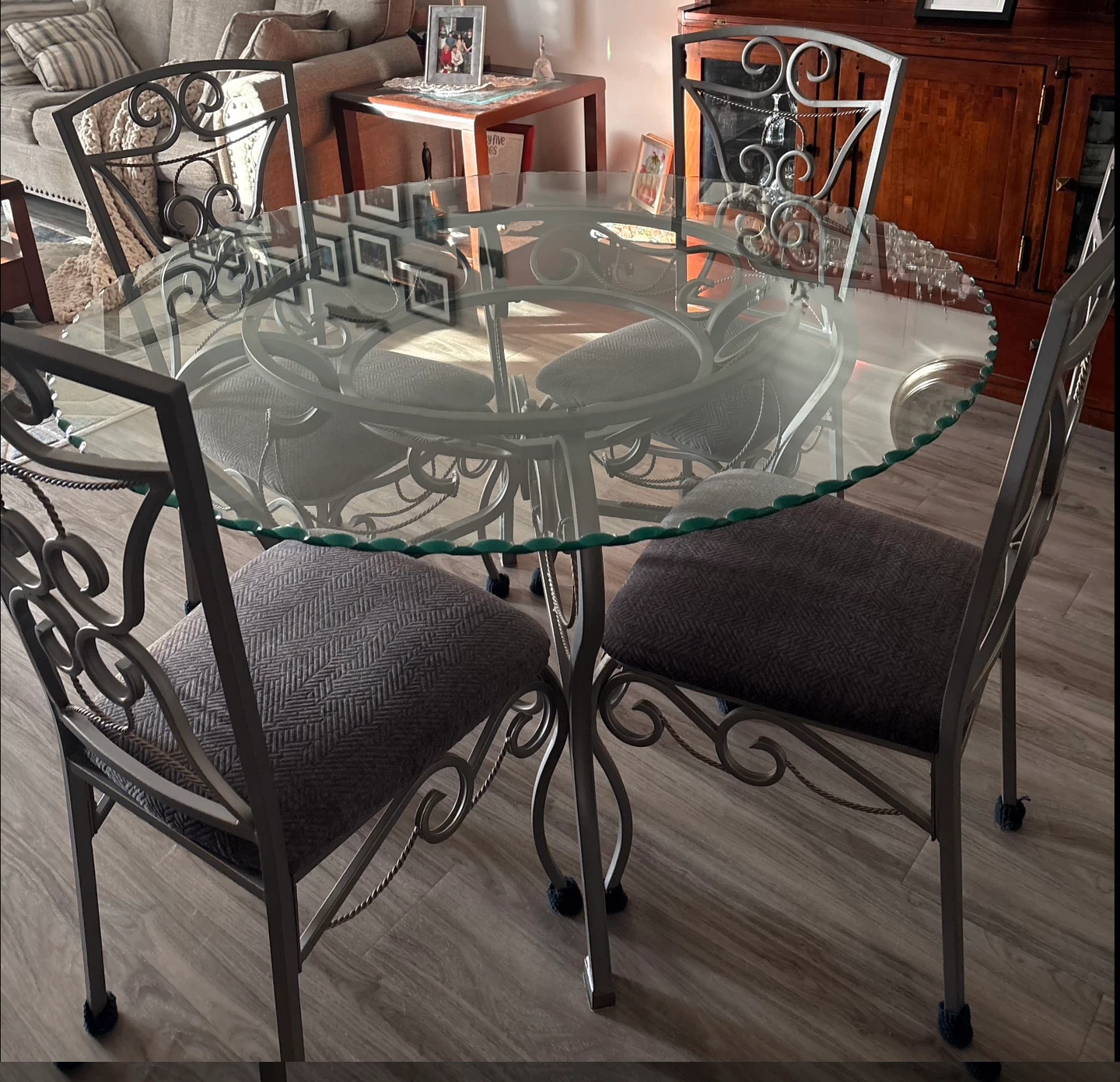 Glass Top Metal Dining Table and Chairs Set