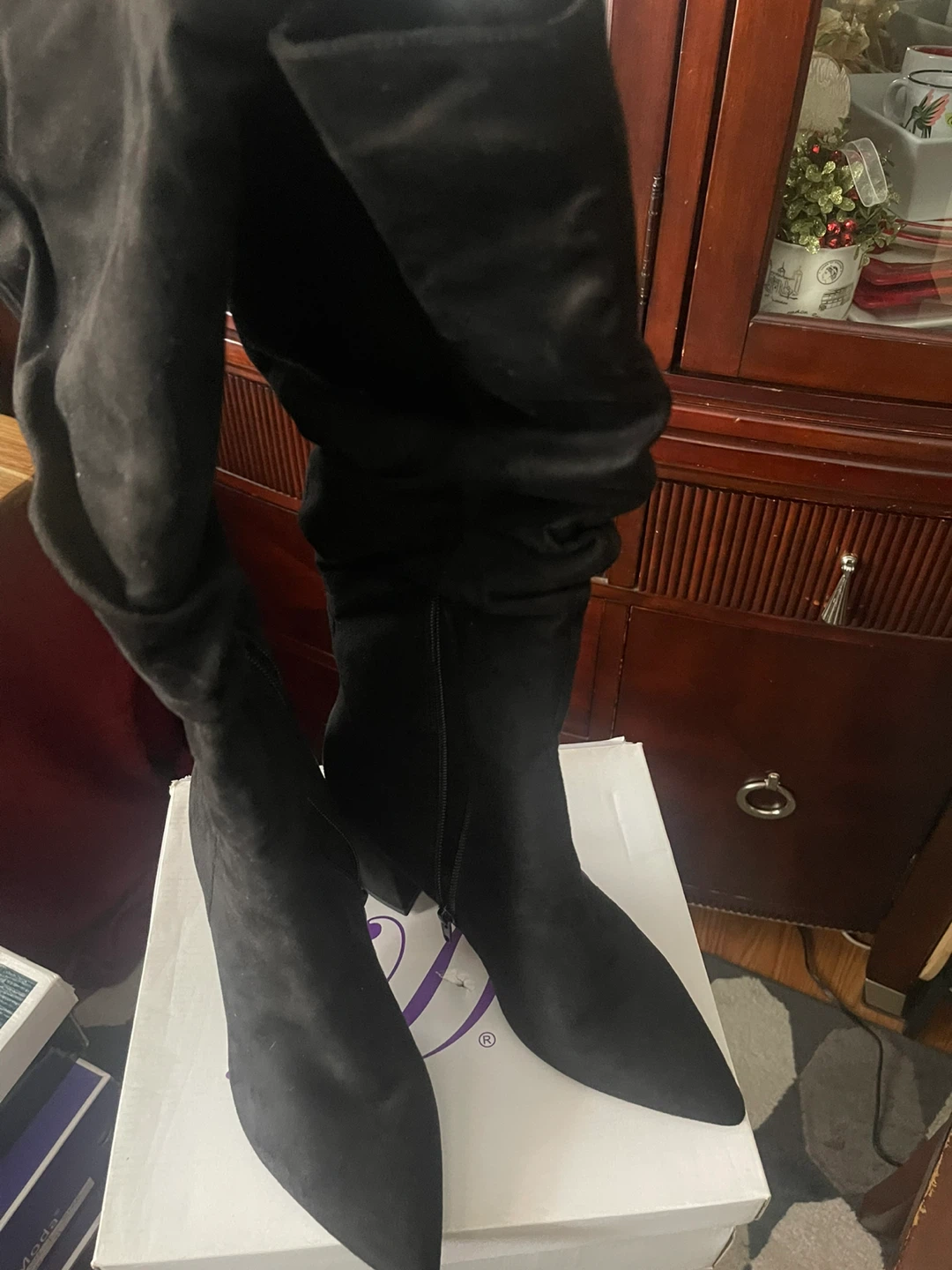 Black Suede Knee-High Boots - photo 2