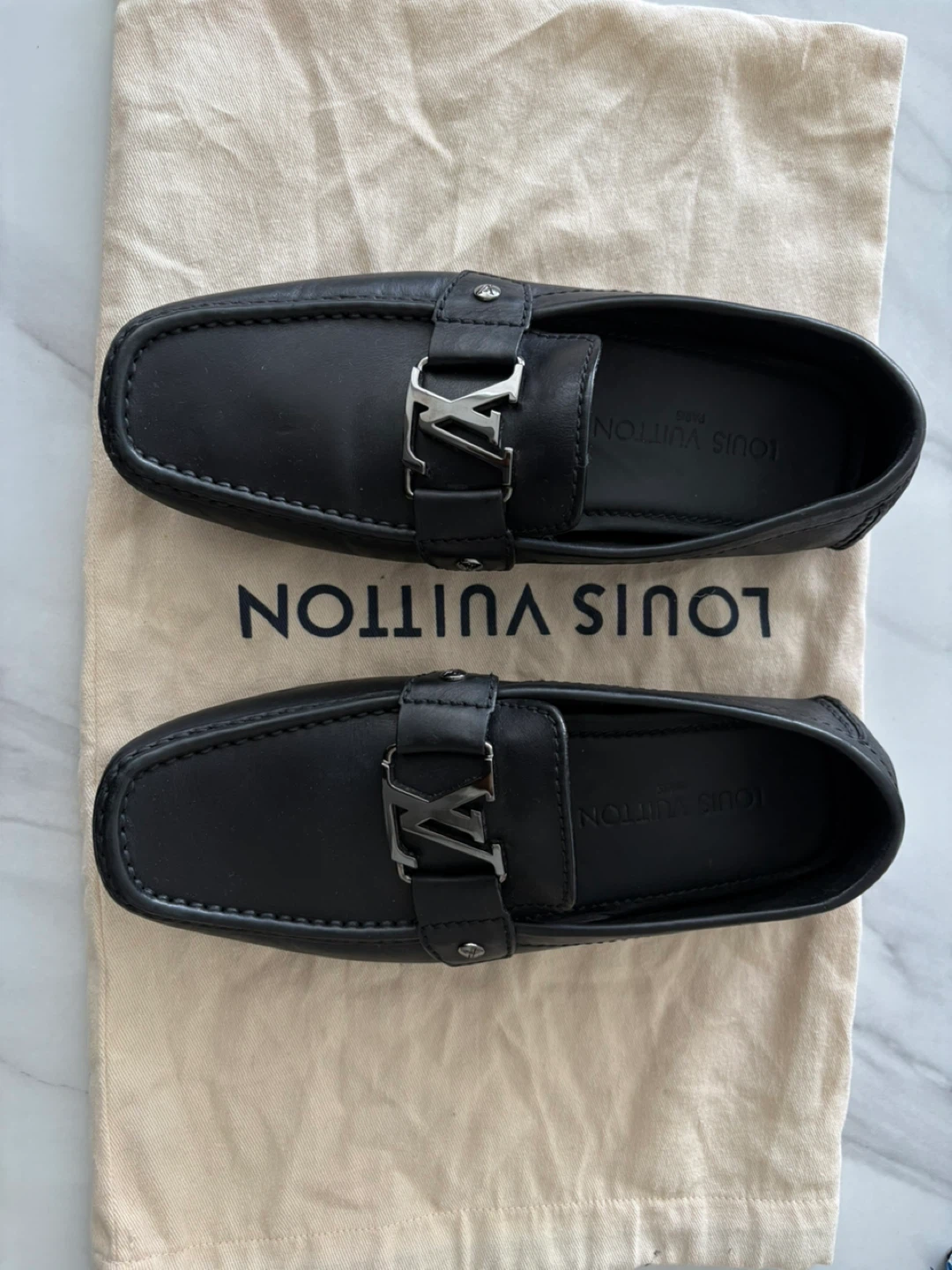 Louis Vuitton Black Leather Driving Loafers