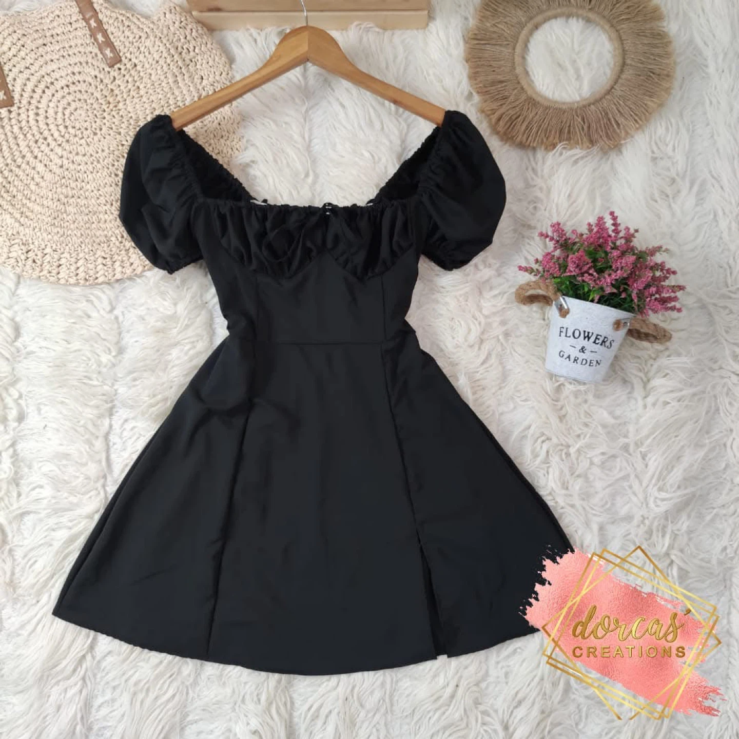 Black Puff Sleeve Off-the-Shoulder Dress