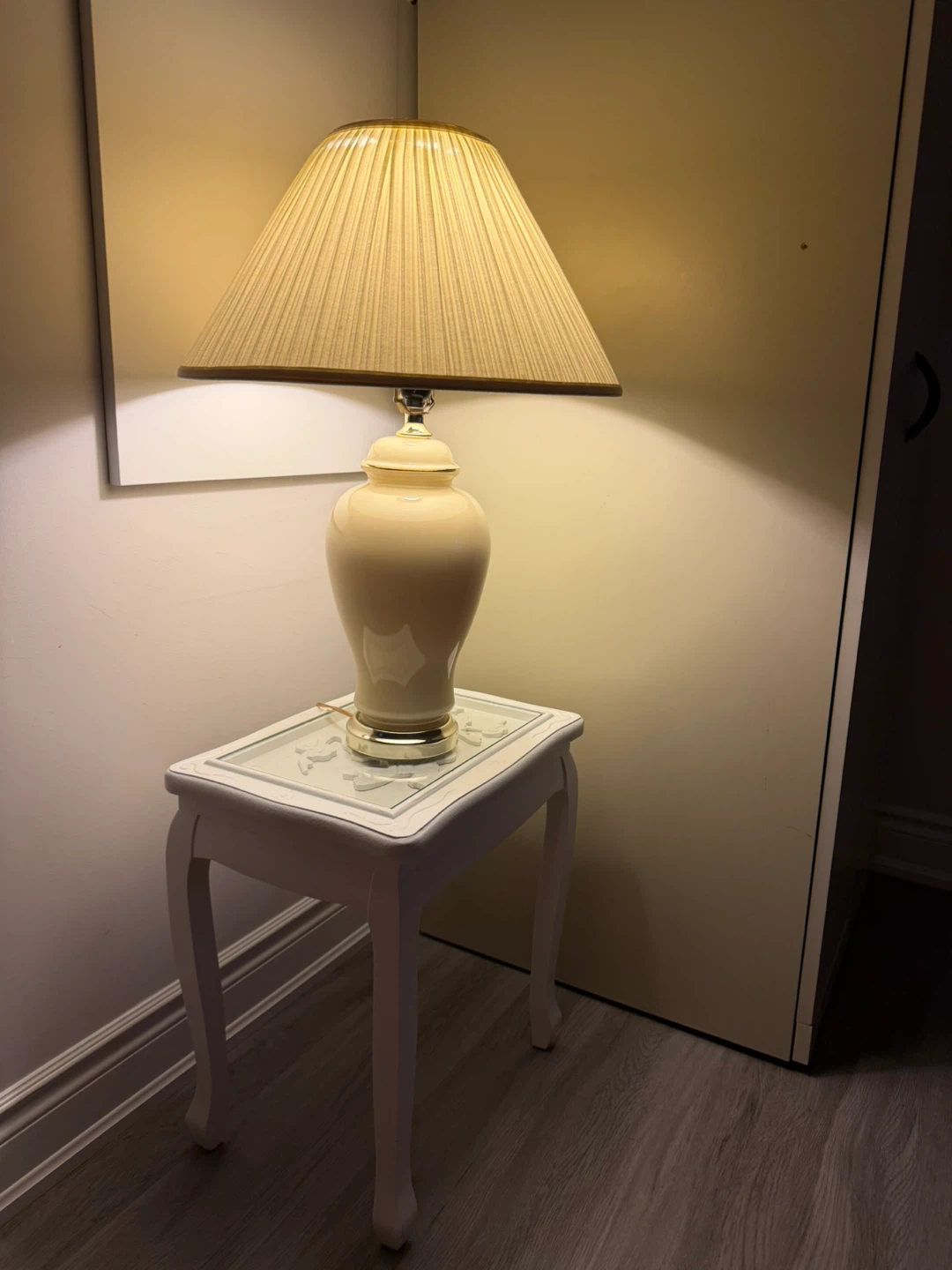 White Accent Table with Glass Top