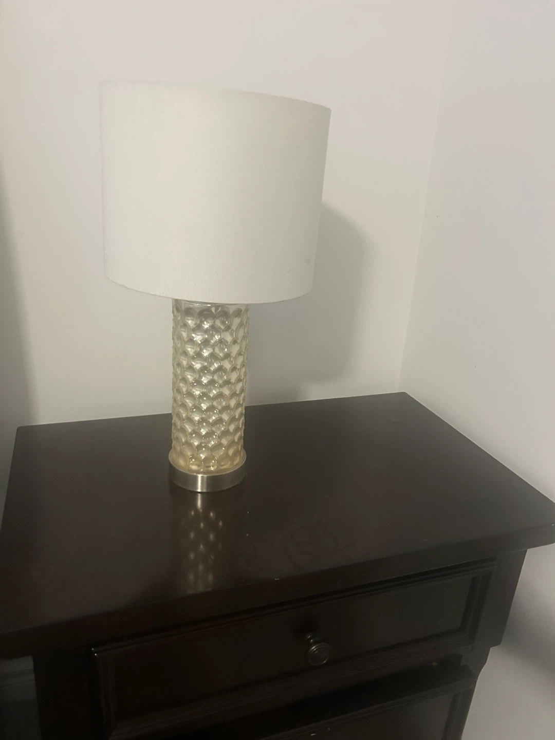 Table Lamp with Textured Glass Base and White Shade