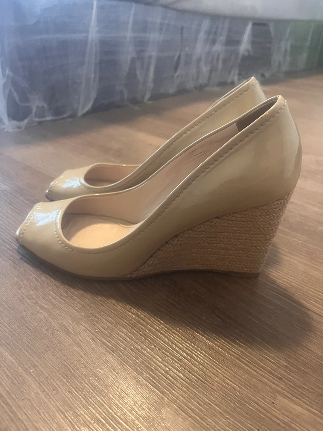 Authentic PRADA Peep-Toe Wedge Espadrille Heels - photo 2