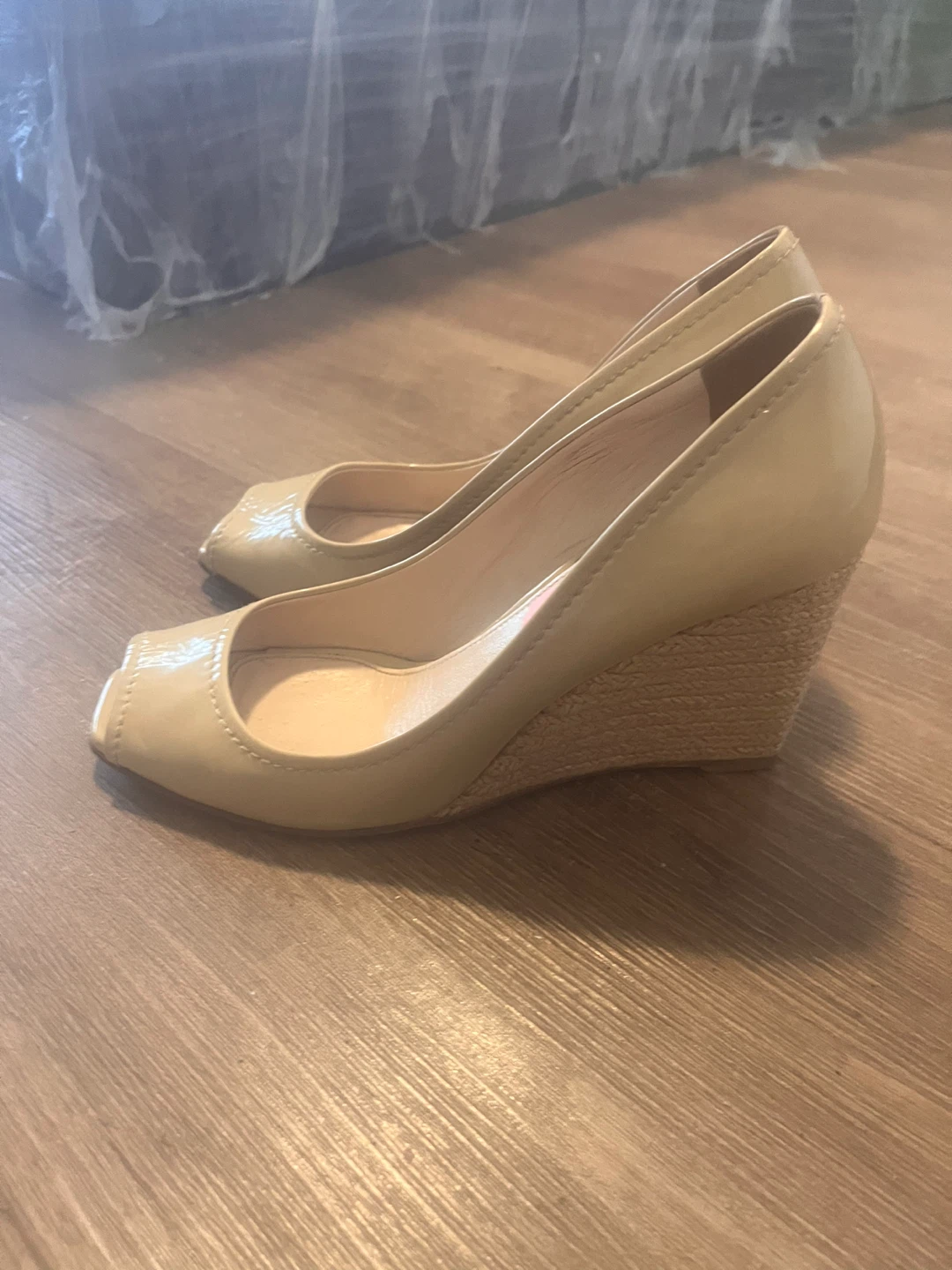 Authentic PRADA Peep-Toe Wedge Espadrille Heels