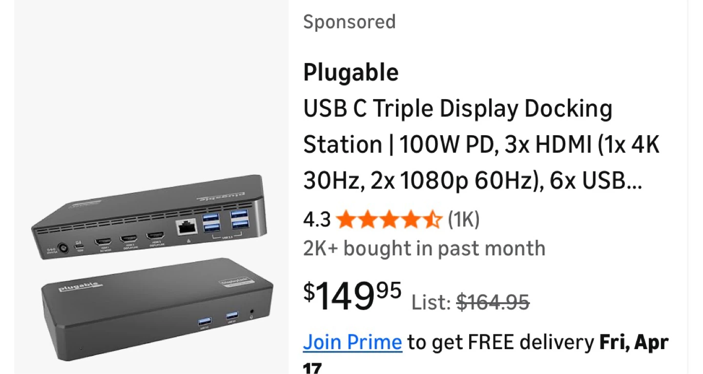 Plugable USB C Triple Display Docking Station 100W PD - photo 3