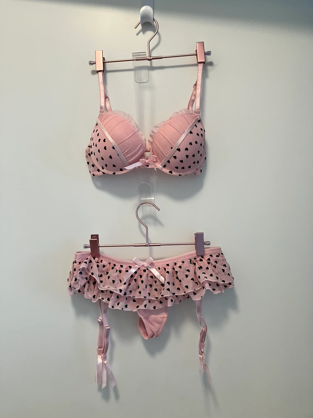 Pink Heart Bra & Garter Set
