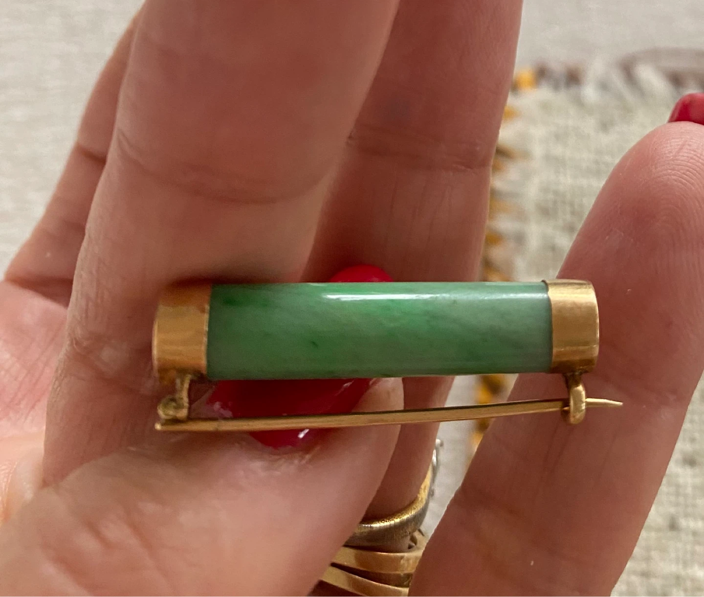 Antique/vintage 14 karat gold and Jade pin/brooch - photo 3