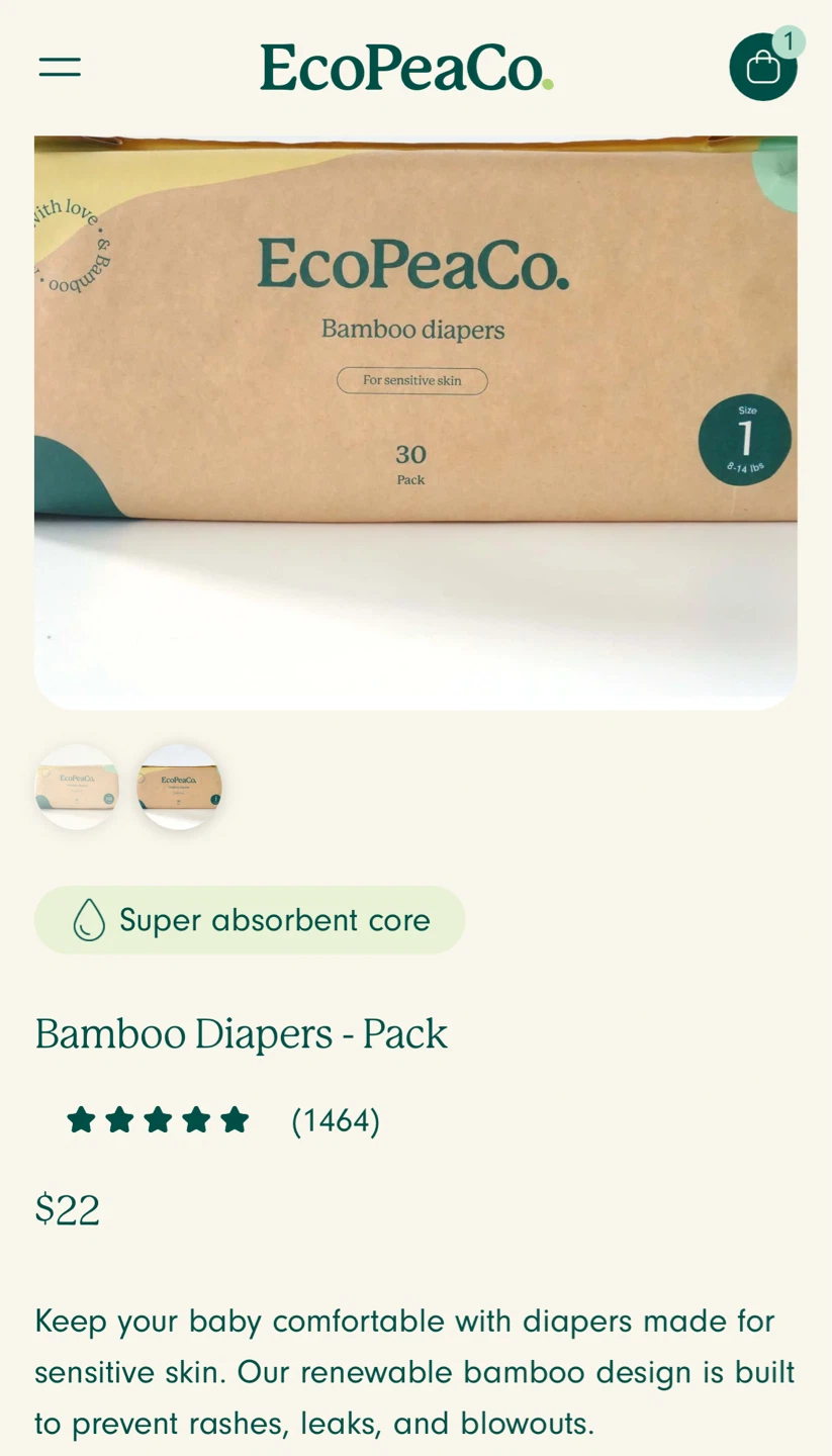 Bamboo Diapers Size 1 - 30 Pack - photo 2