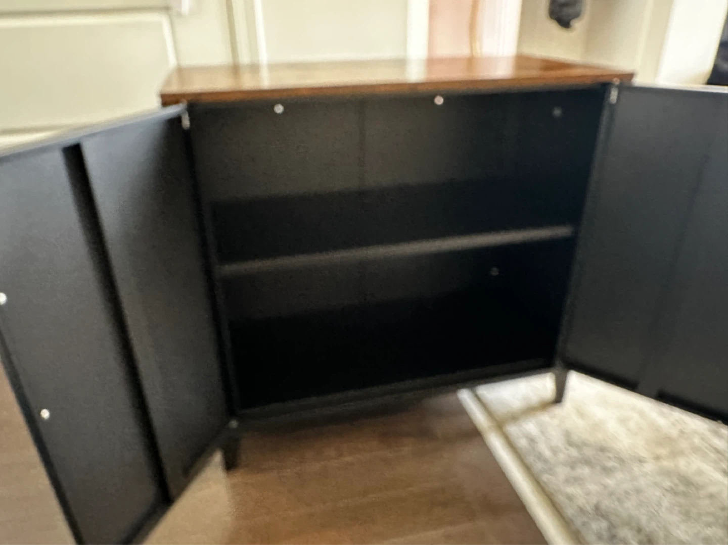 Black two-door cabinet with wood top - photo 3