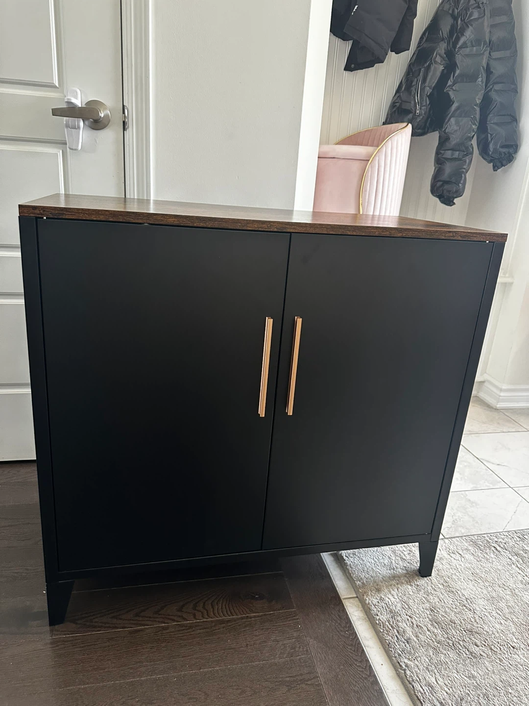 Black two-door cabinet with wood top - photo 2