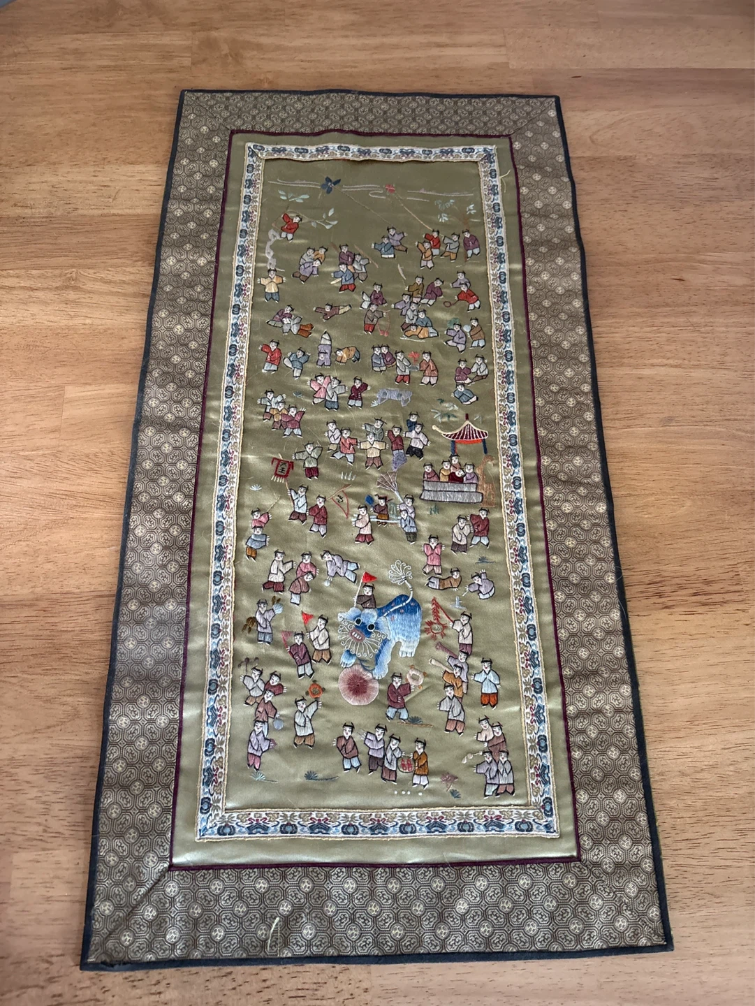 Embroidered Silk Wall Hanging Tapestry Scene