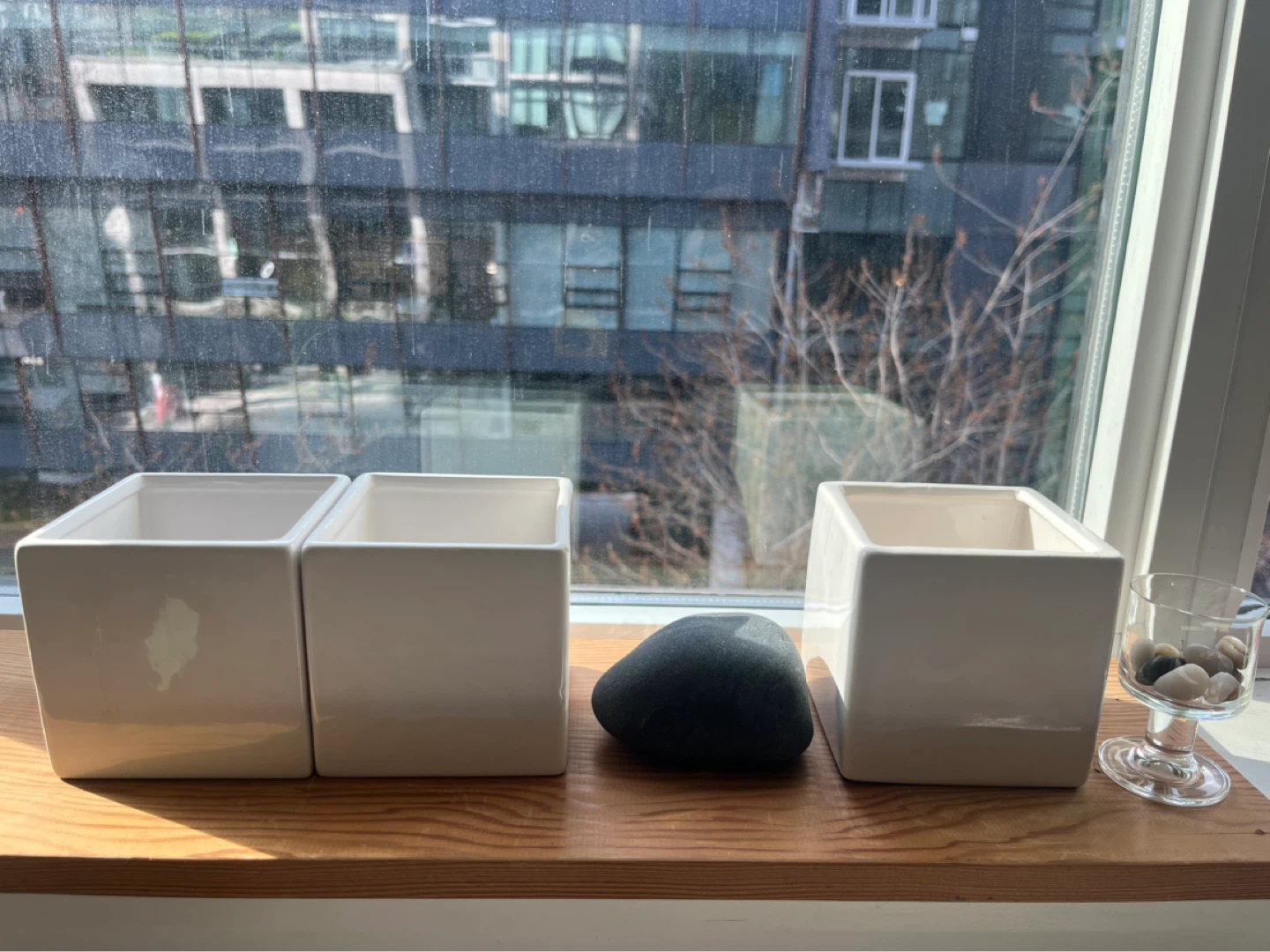 Set of 3 White Ceramic Square Planters