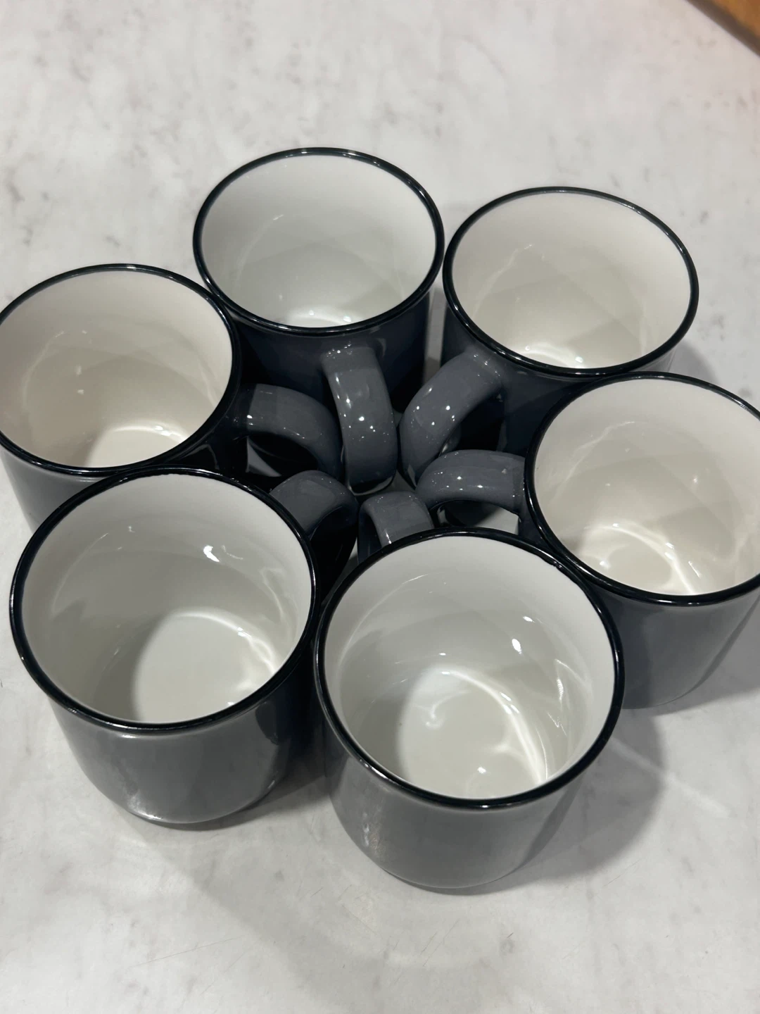 Set of 6 Grey Tea Cups with Black Rim - photo 2