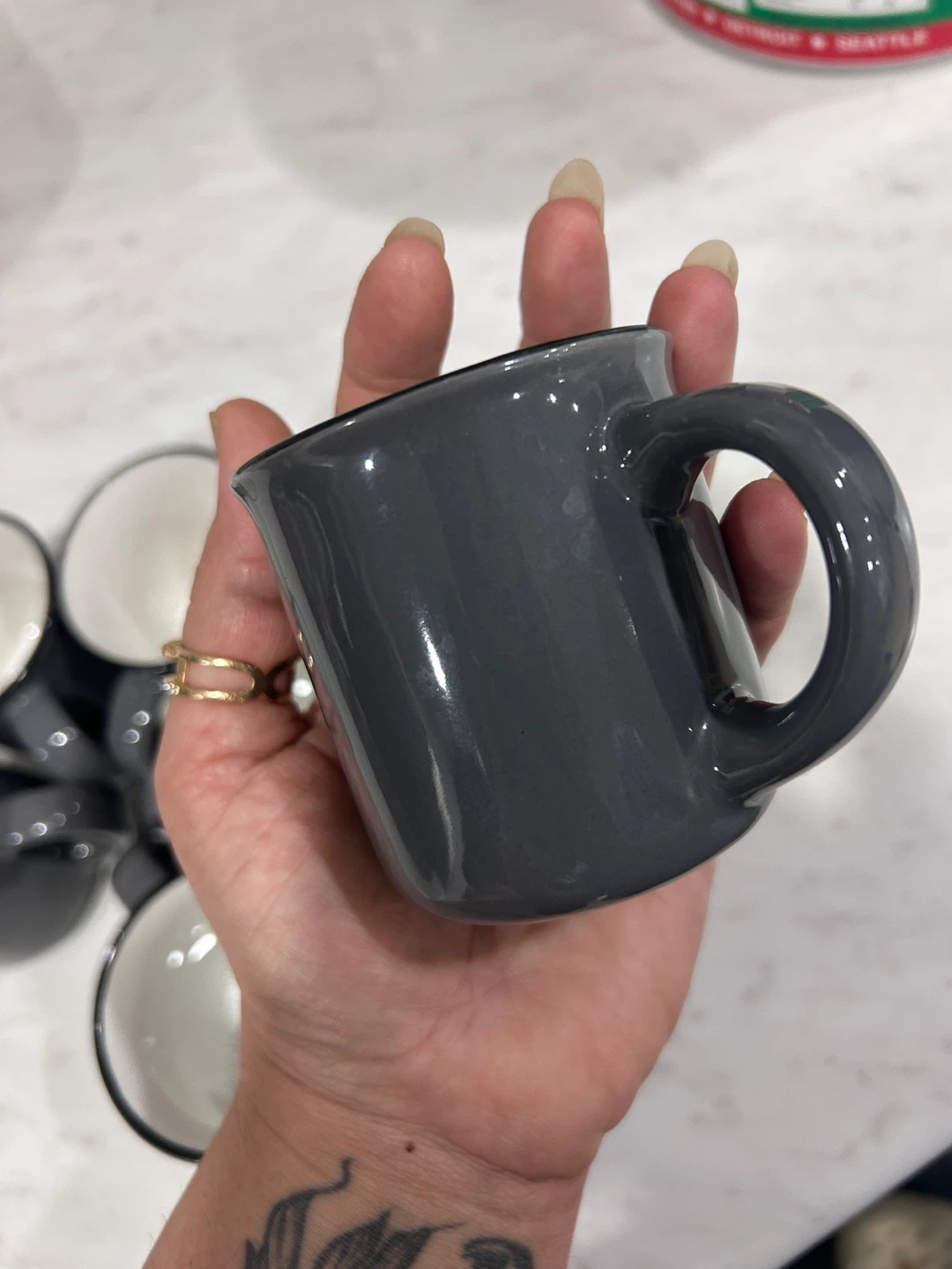 Set of 6 Grey Tea Cups with Black Rim - photo 3