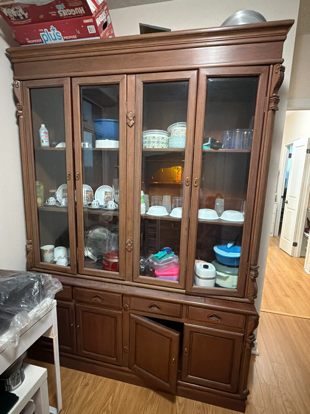 Wooden China Cabinet/Hutch with Glass Doors - photo 4