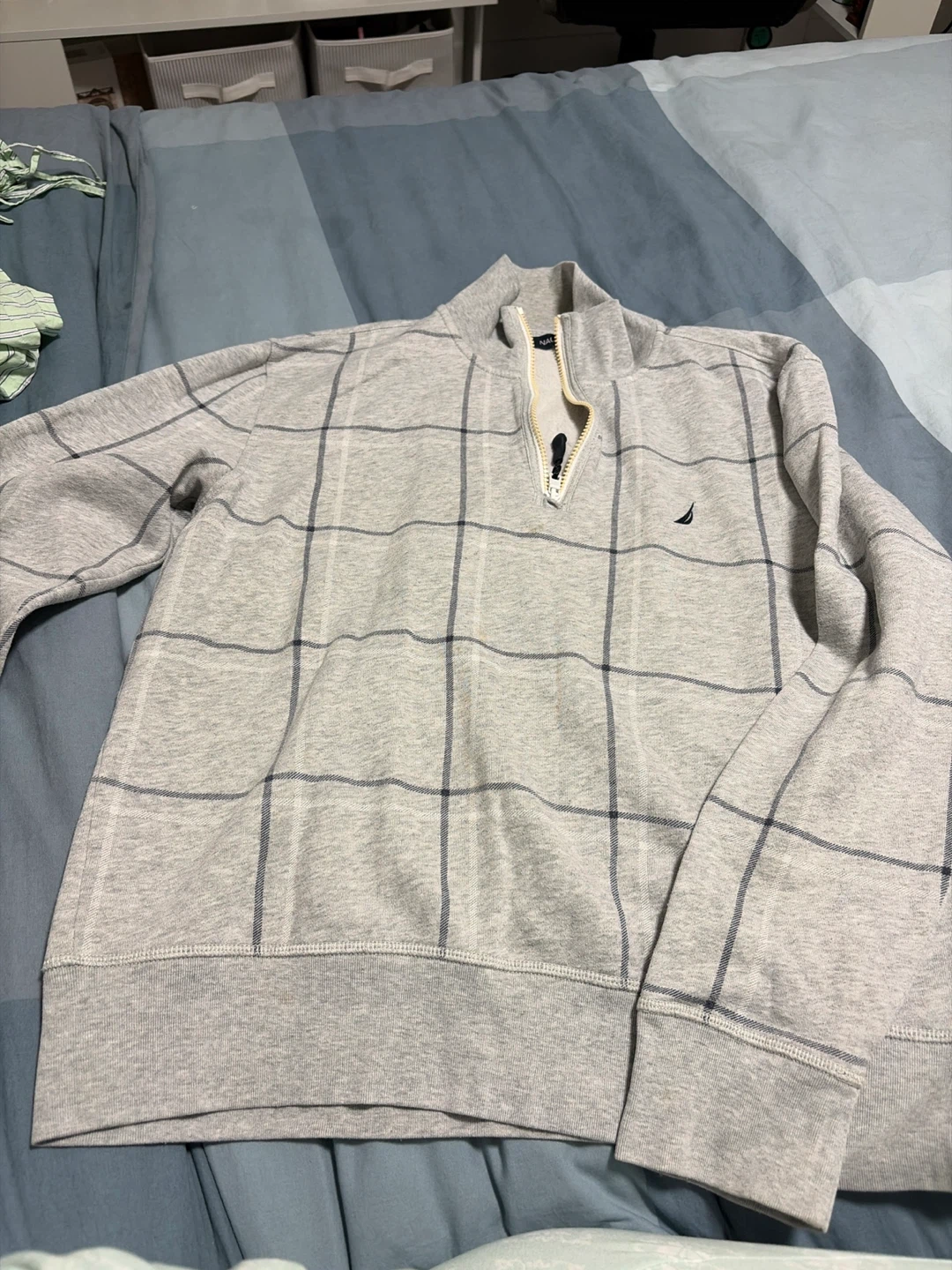 Nautica Grey Plaid Quarter-Zip Sweatshirt