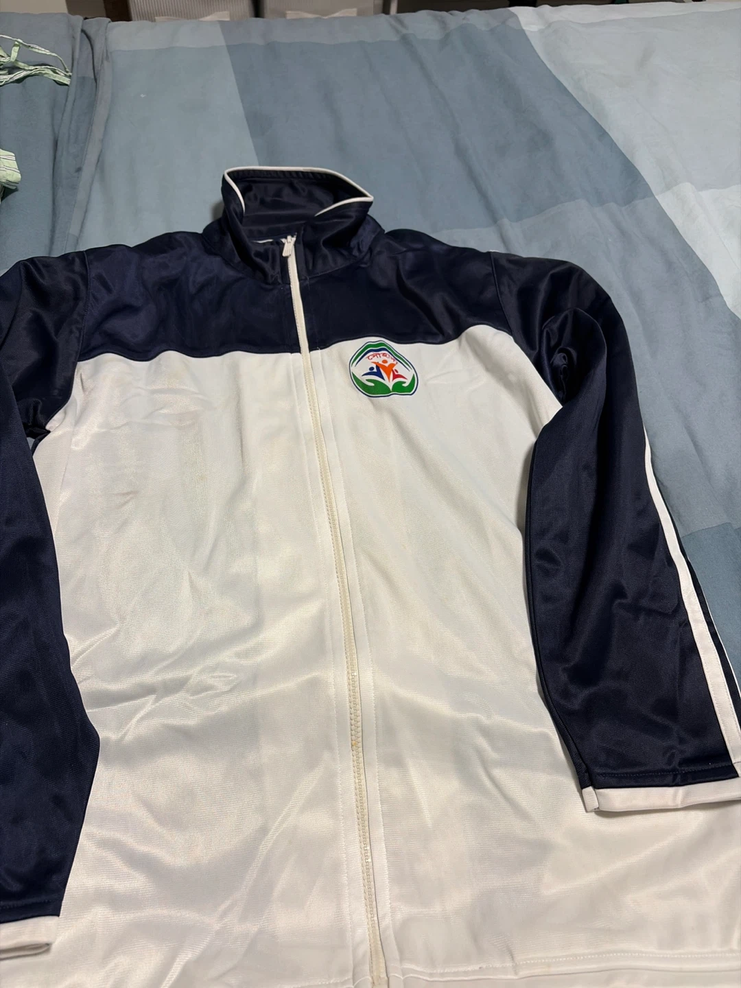 Navy and White Track Jacket