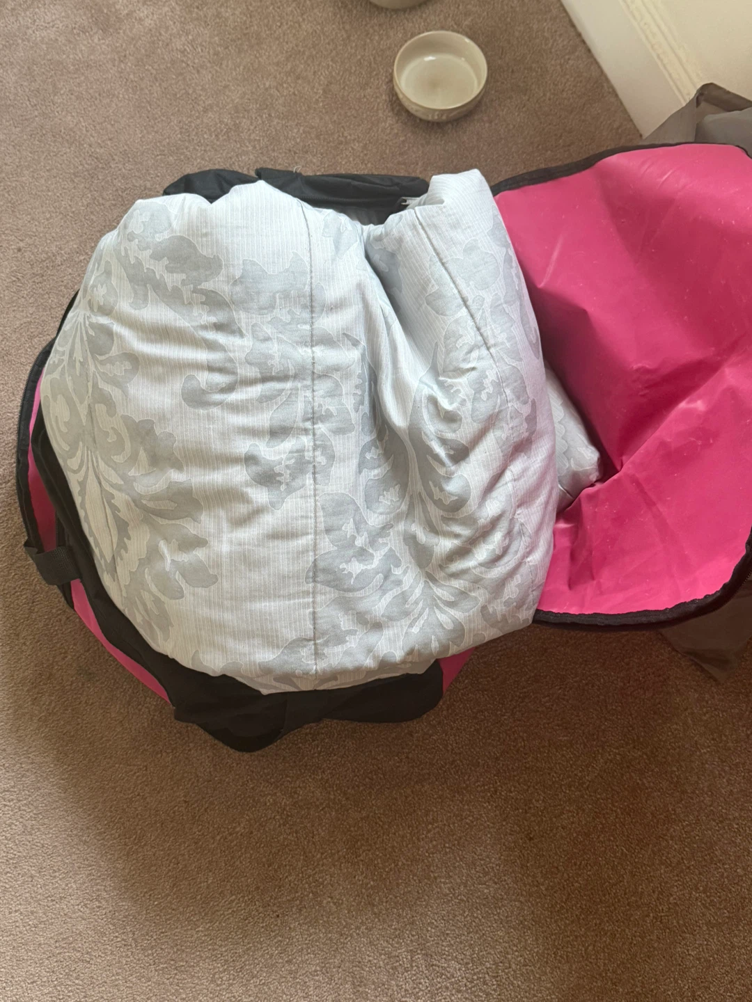 Black and Pink Duffel Bag with blanket