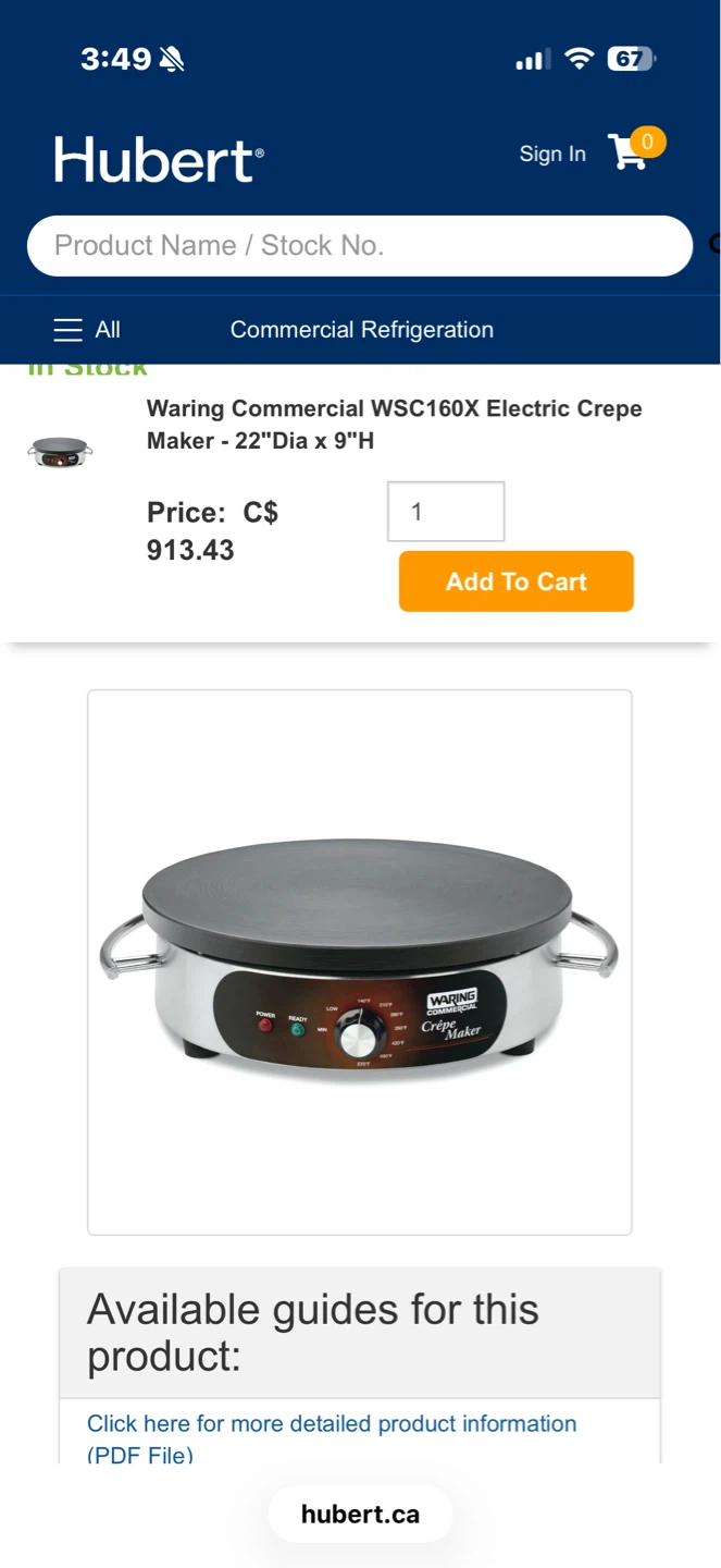 Waring Commercial Electric Crêpe Maker WSC160