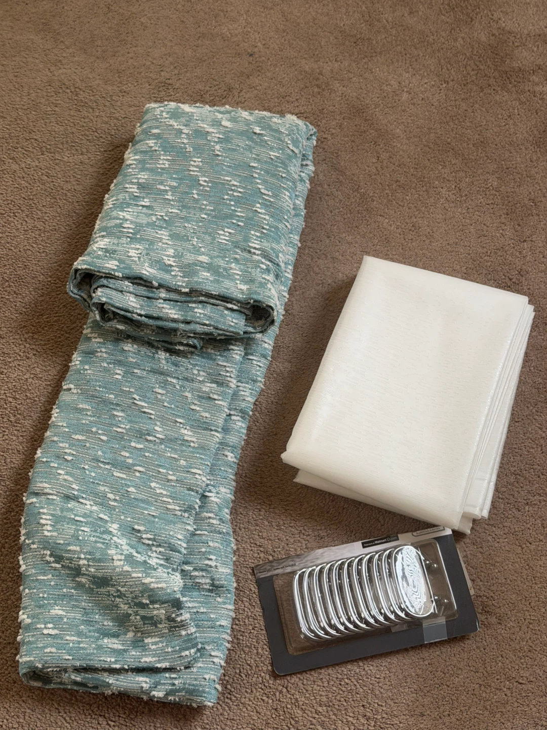 New Teal Textured Shower Curtain with Liner & Hooks