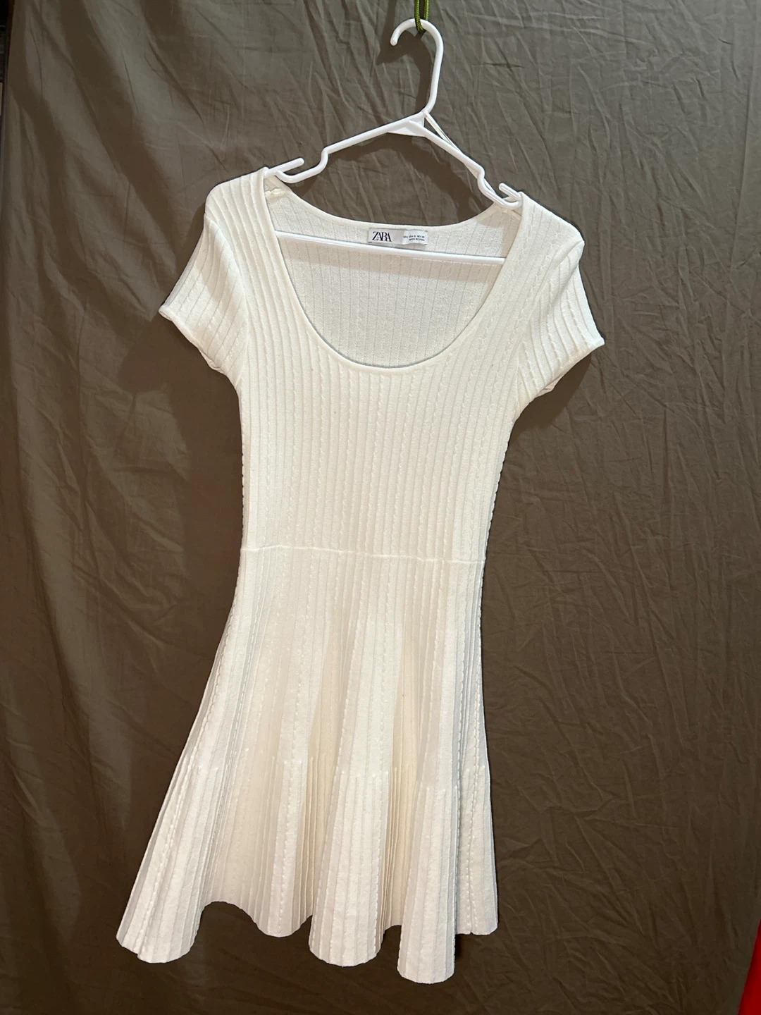 Zara White Ribbed Knit Mini Dress - XS