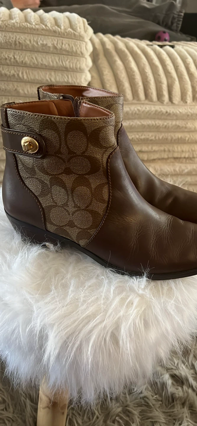 Coach Signature Booties Brown Leather & Canvas