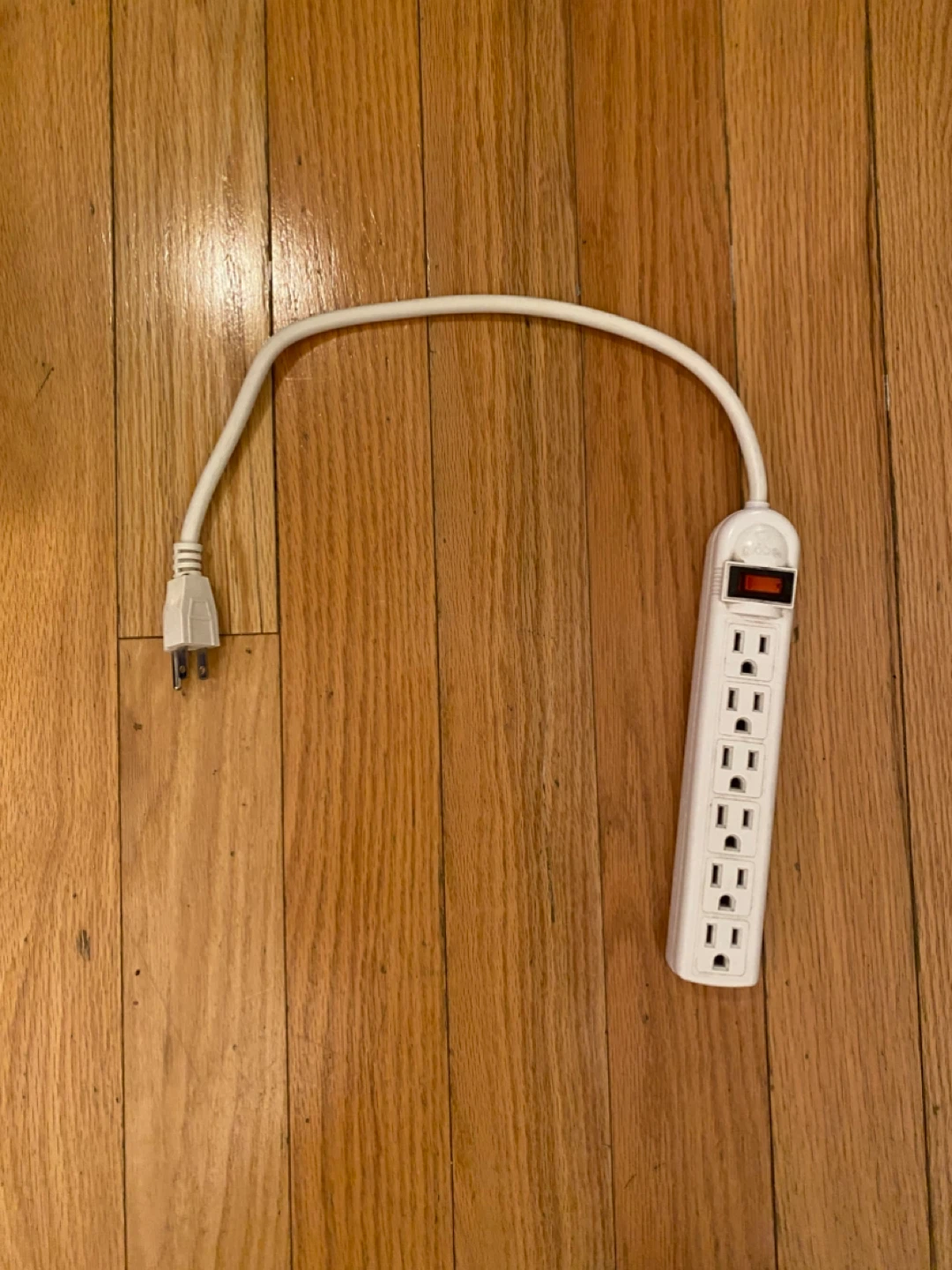 White 6-Outlet Power Strip with On/Off Switch