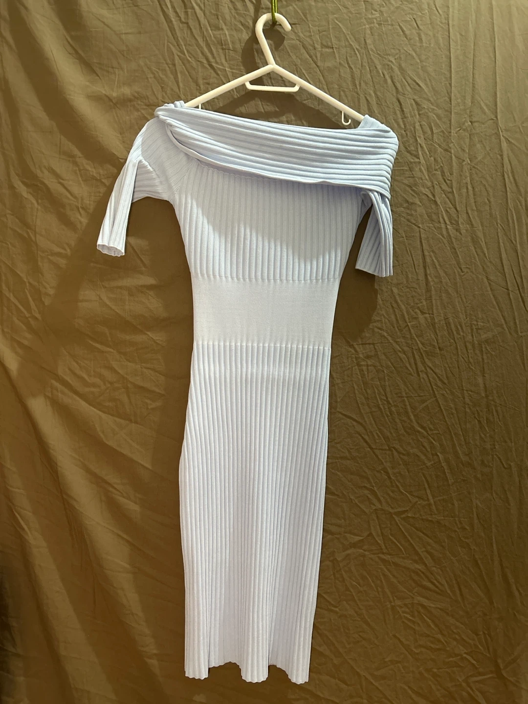 Zara Light Blue Off-the-Shoulder Ribbed Midi Dress - XS | Karrot