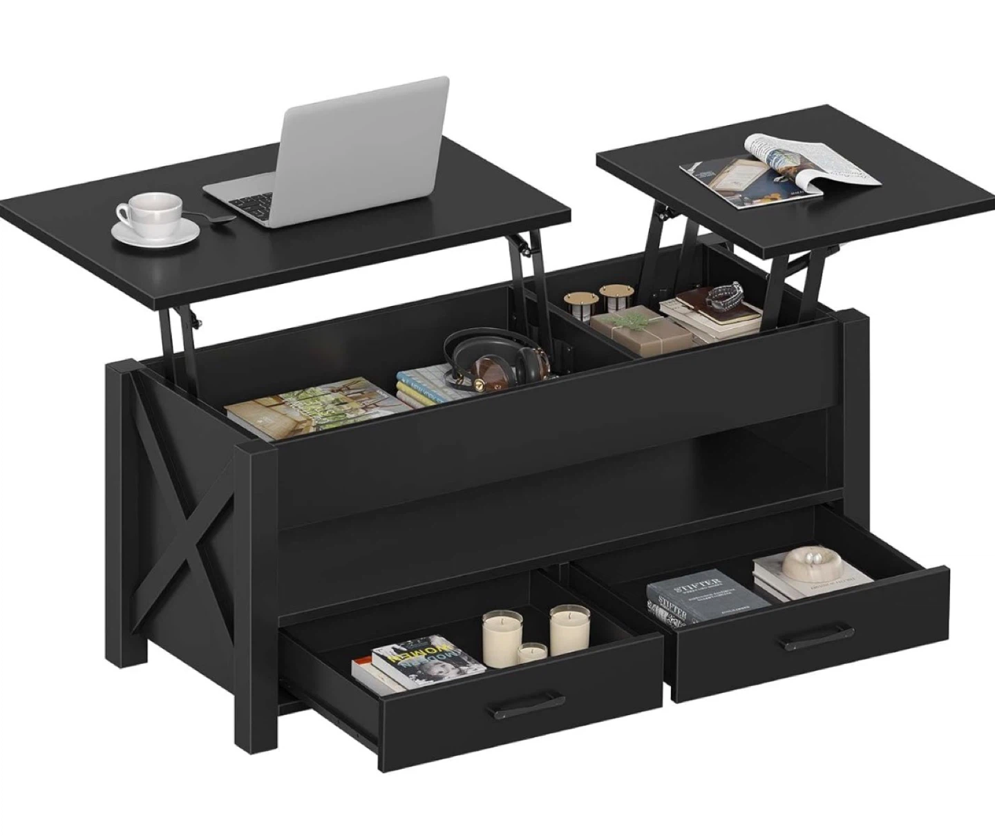 Black Lift Top Coffee Table with Storage - photo 2