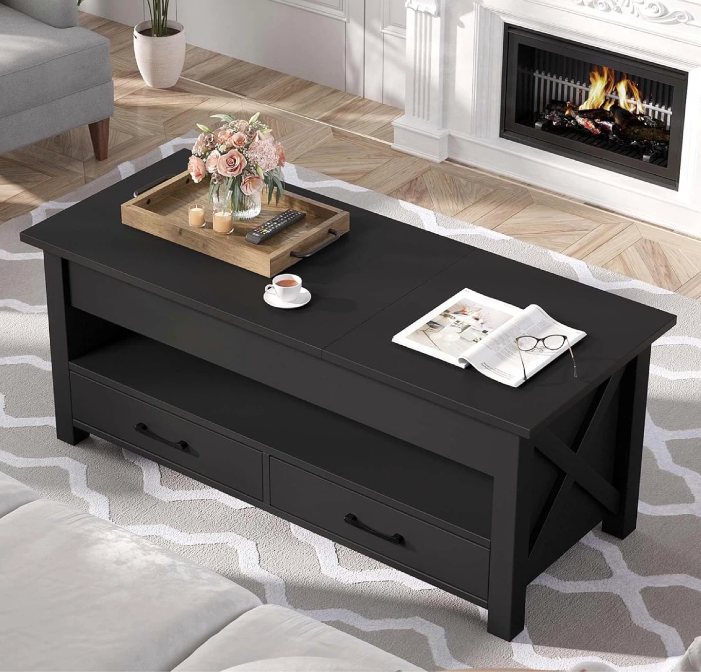 Black Lift Top Coffee Table with Storage