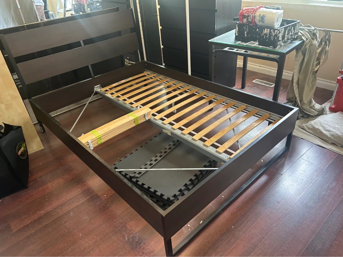 Dark Brown Queen Bed Frame with Slats